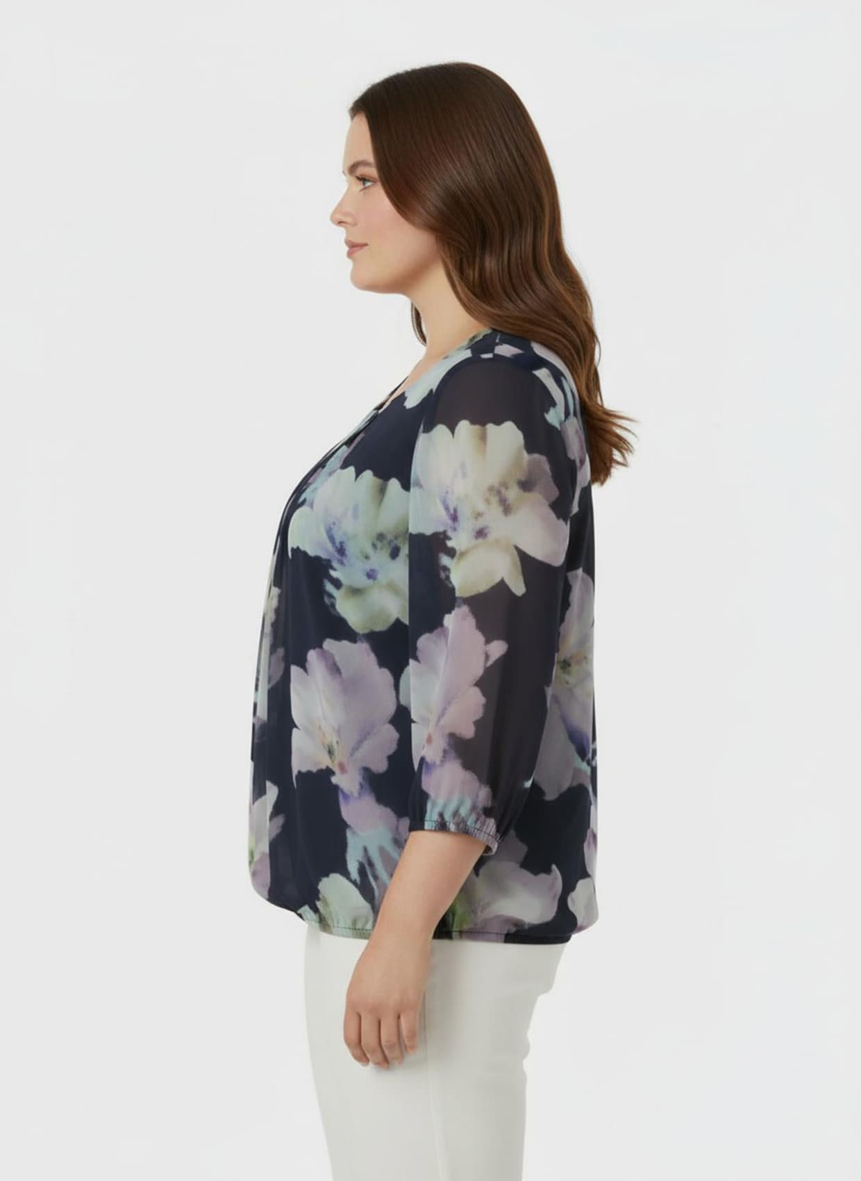 Schlupfbluse in Georgette-Qualität - marine-kalkmint-bedruckt