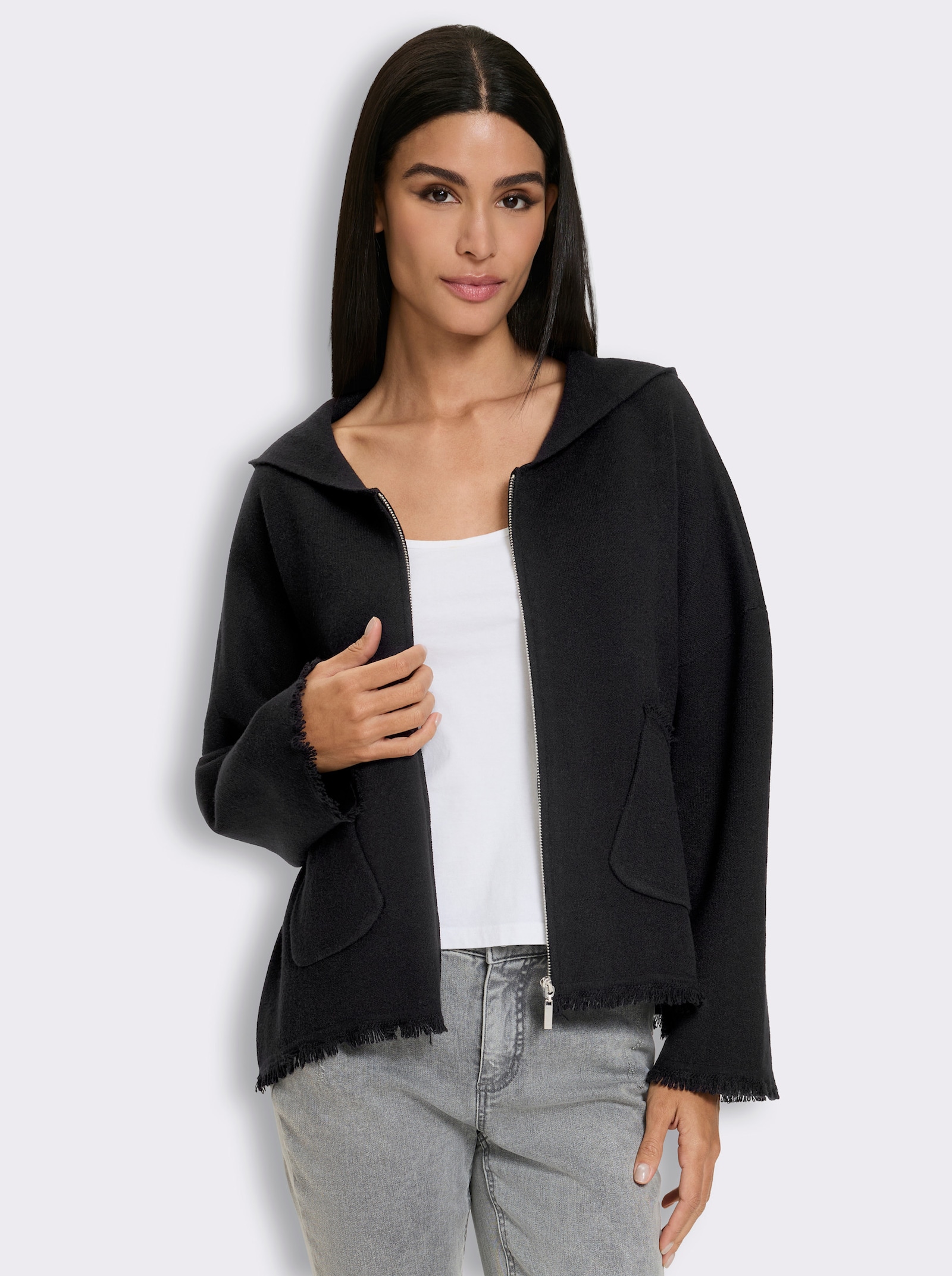 heine Kapuzenstrickjacke im Oversize-Stil - schwarz