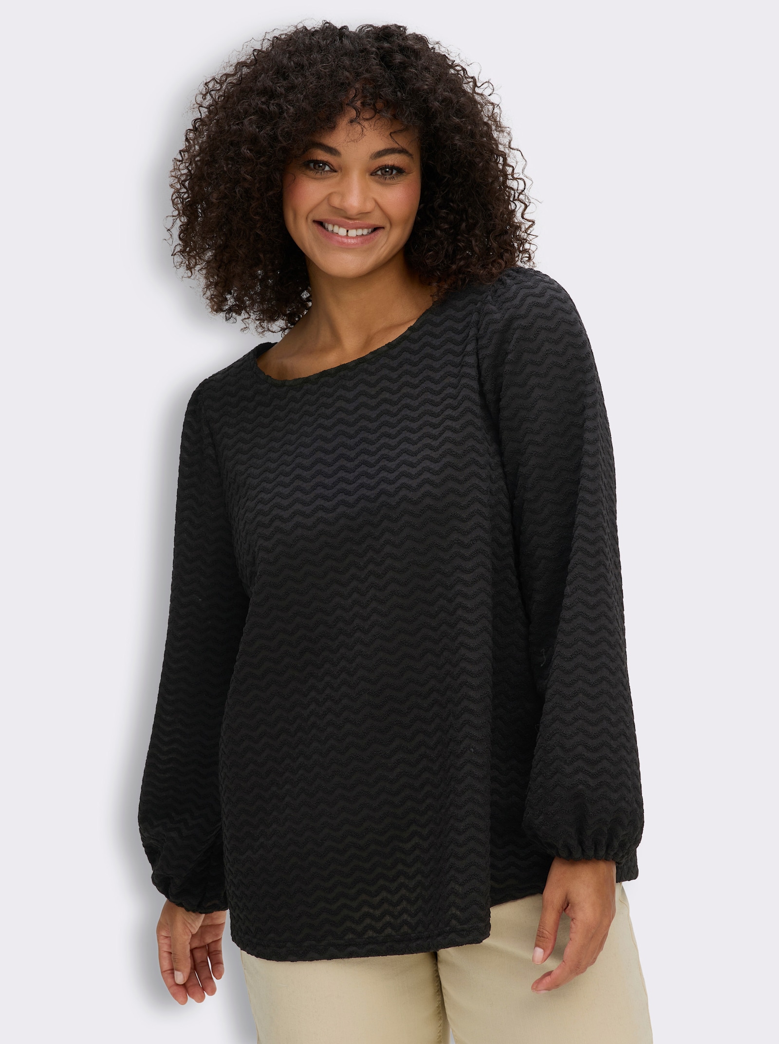 sheego Sweatshirt mit Strukturmuster - schwarz