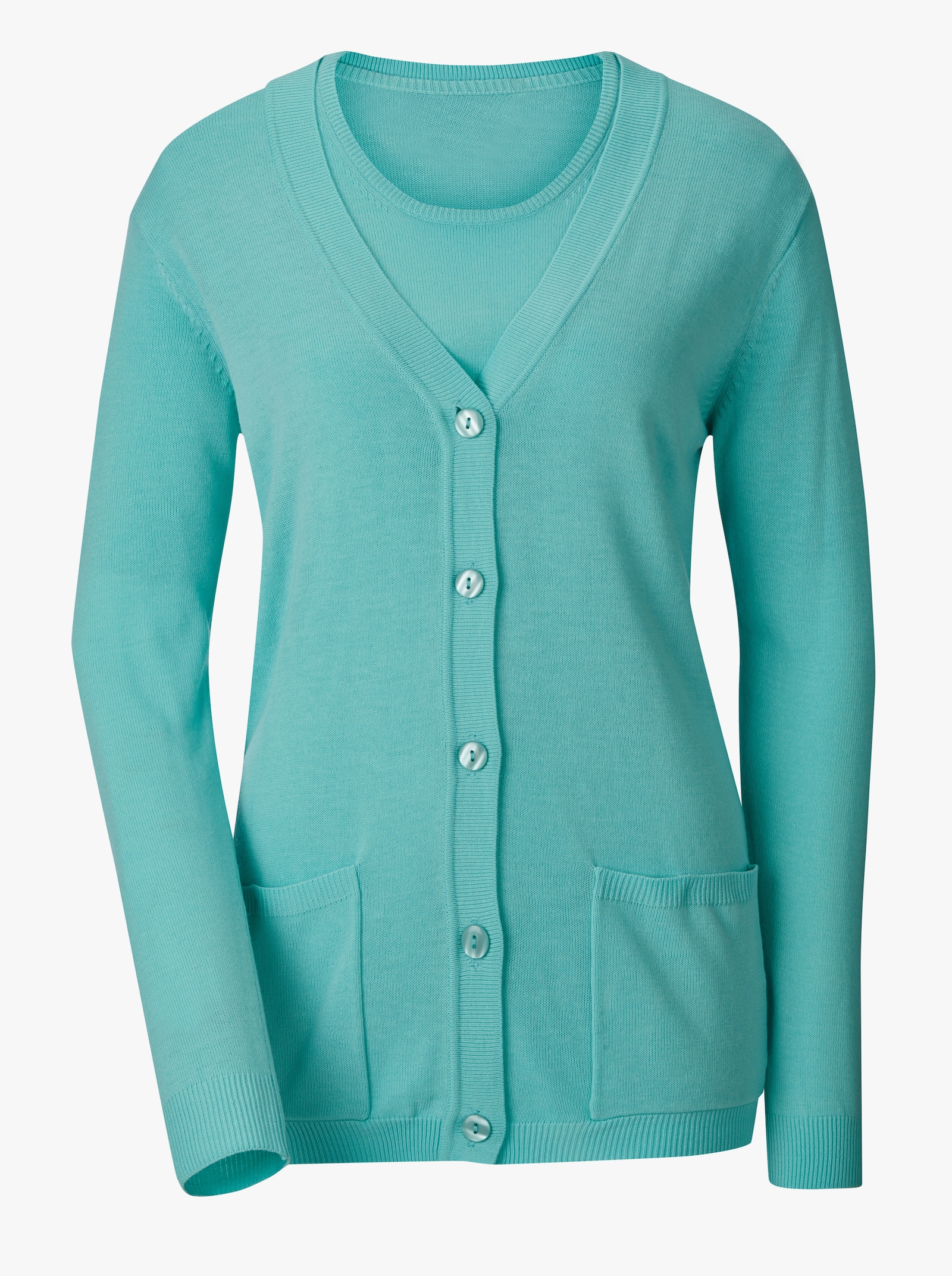 Twin-Set mit gerippten Abschlüssen - türkis
