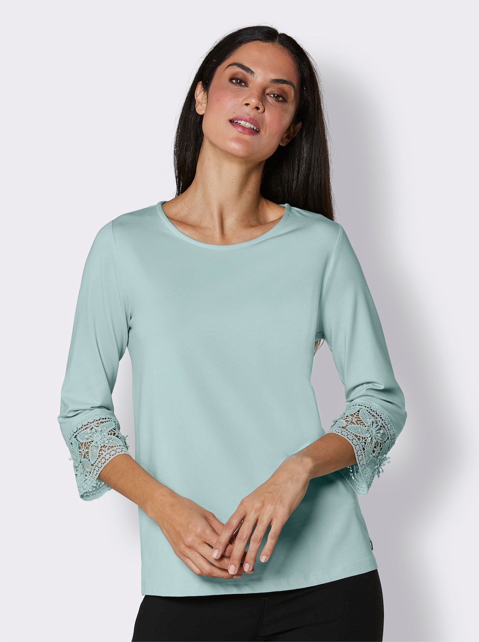 CREATION L PREMIUM 3/4-Arm-Shirt in glänzender Jersey-Qualität - kalkmint