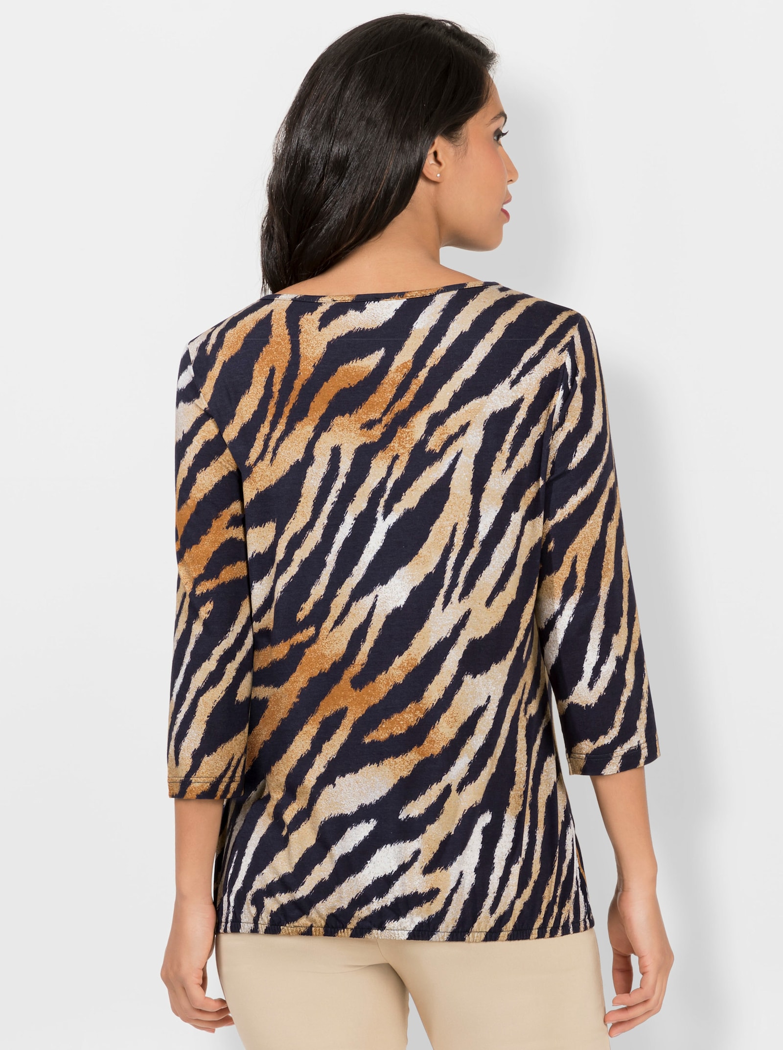 Print-Shirt im Tierfell-Dessin - marine-cognac-bedruckt