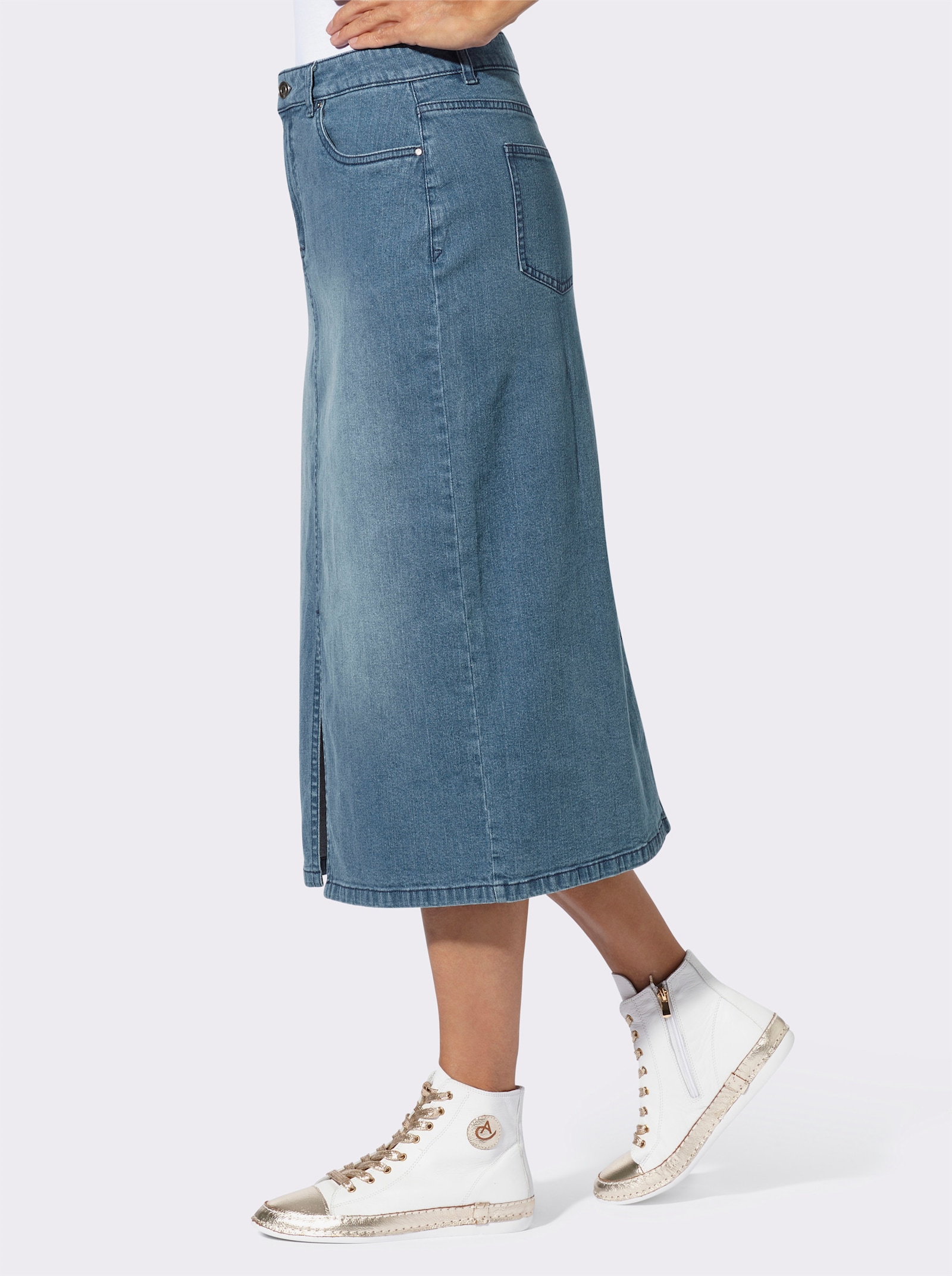 Jeansrock mit Gehschlitz vorne - blue-bleached