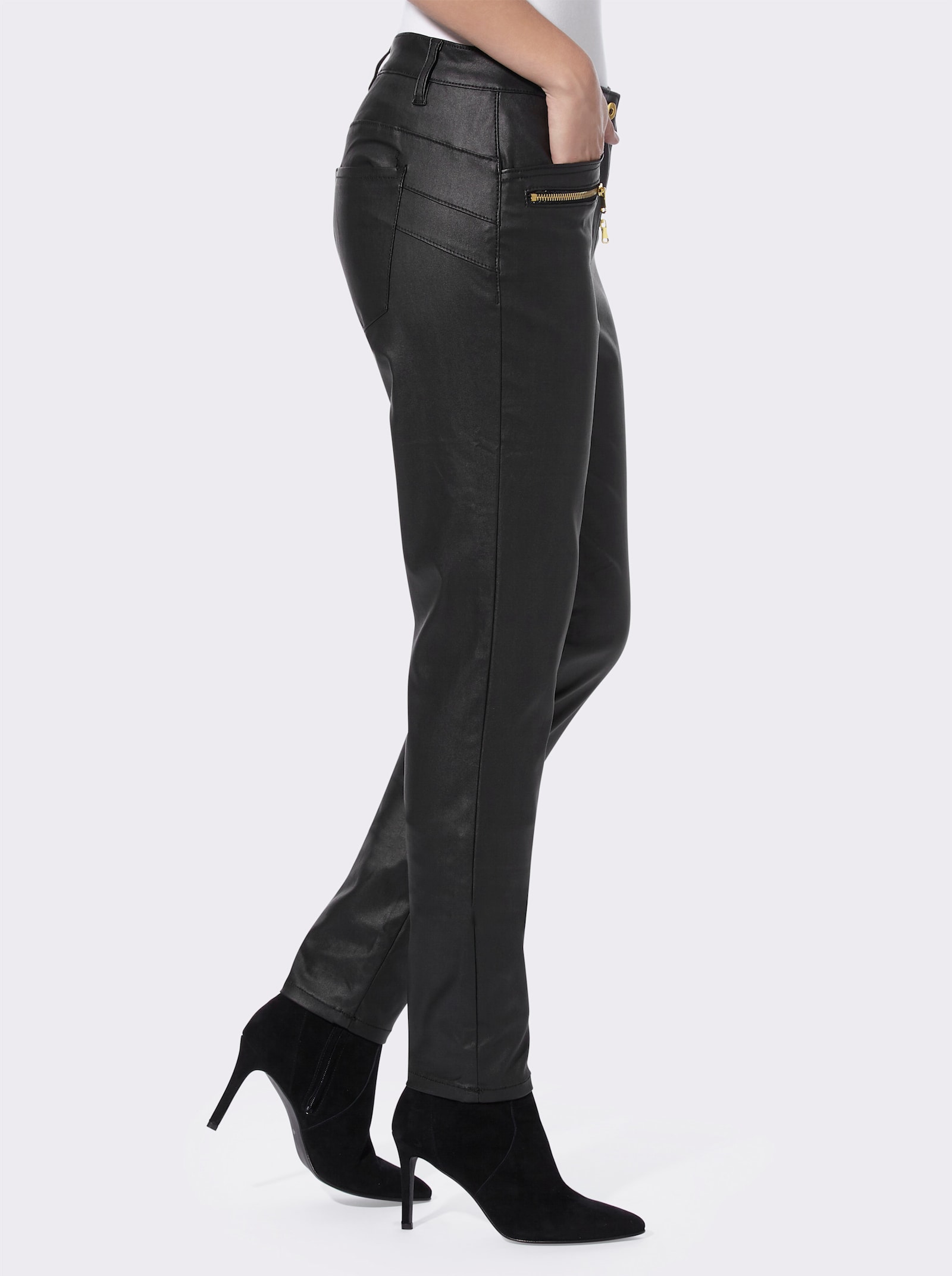 heine Bauchweg-Hose glänzend beschichtet - schwarz