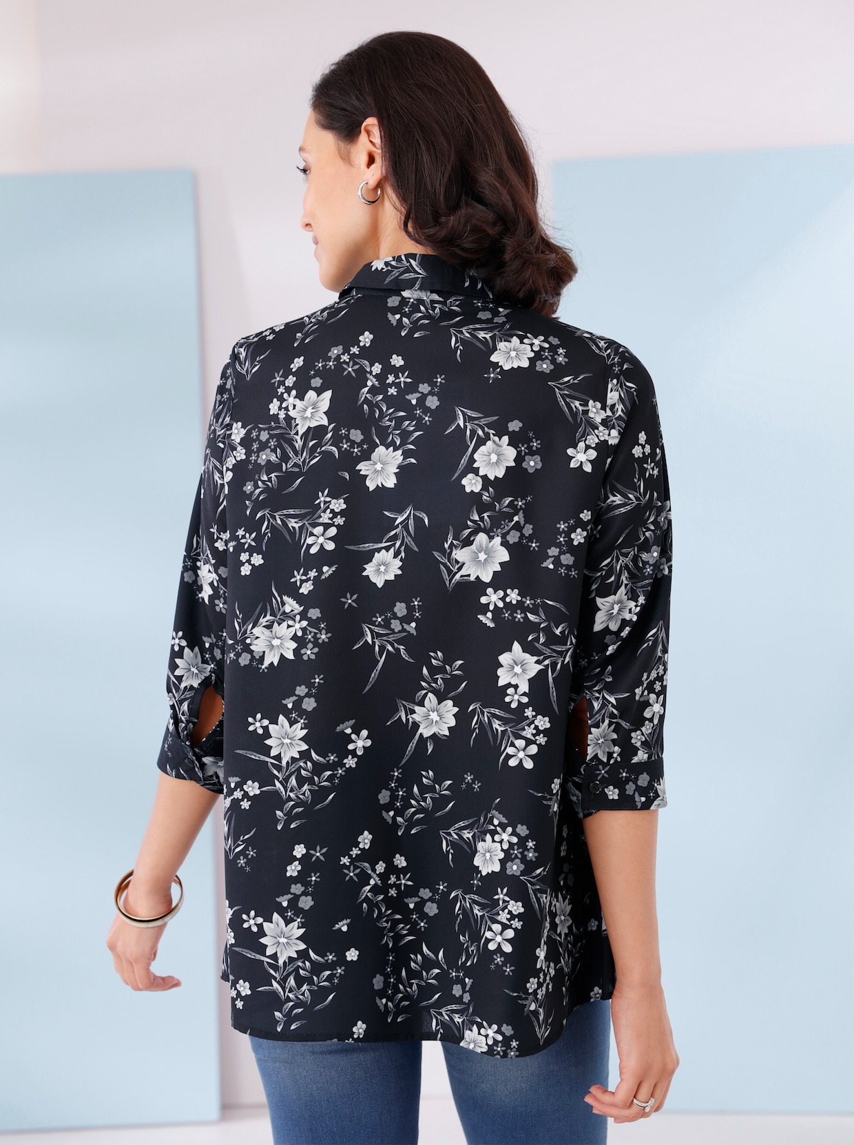 Longline blouse - zwart geprint