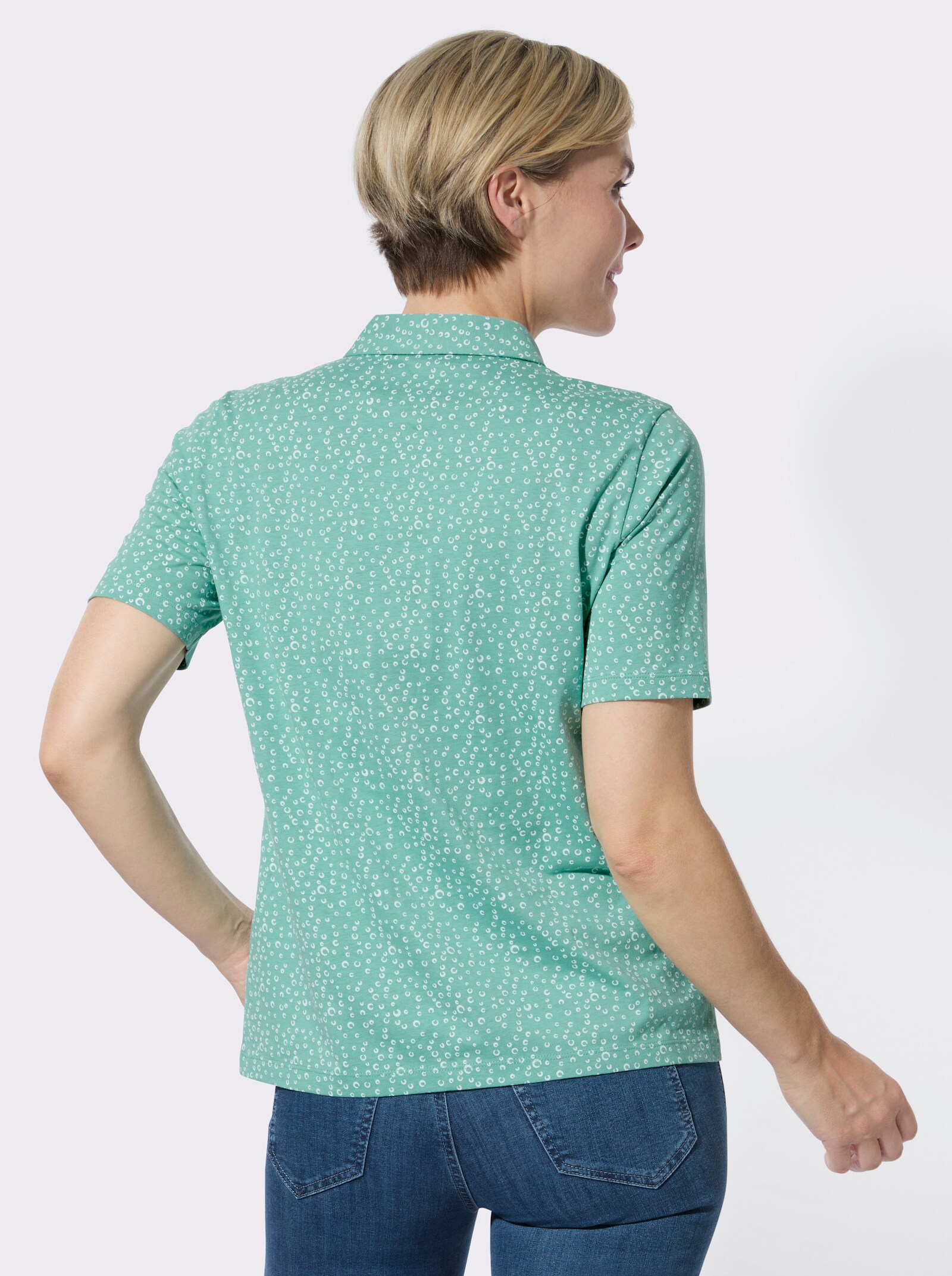 Poloshirt mit bedrucktem Kragen - salbei-weiß-getupft + salbei