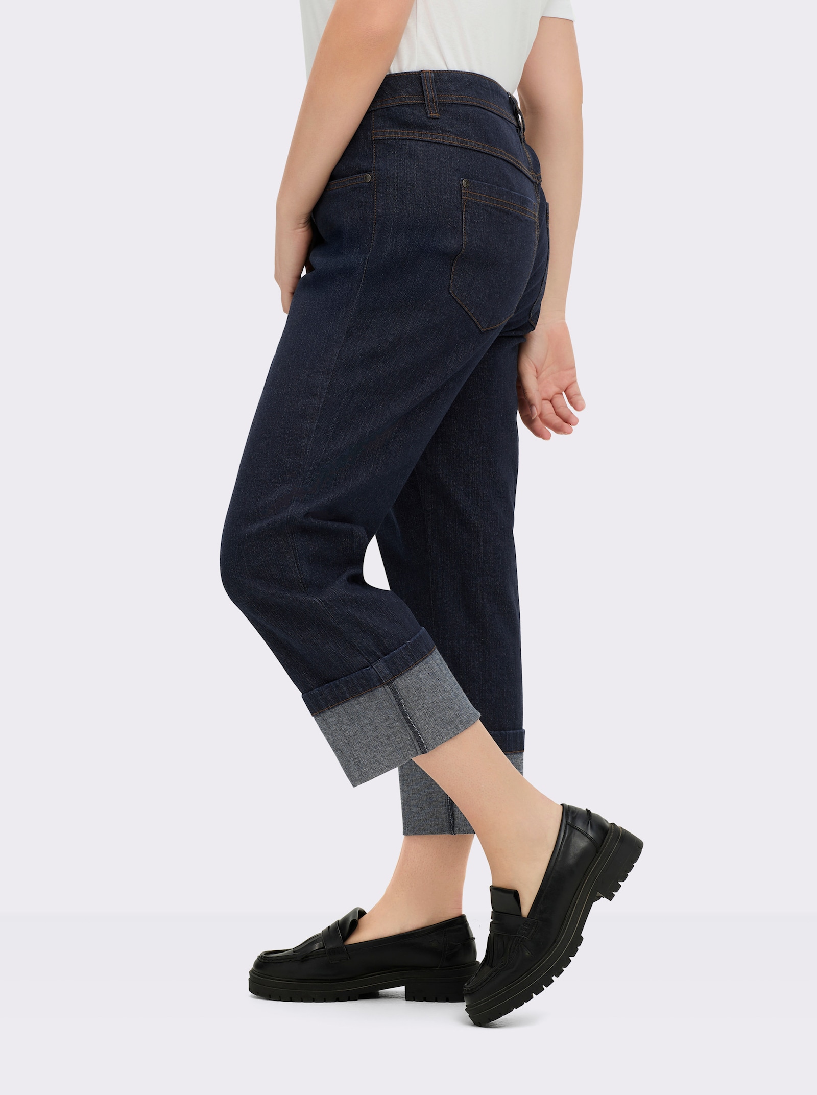 sheego 7/8-jeans met brede zoomomslag - dark-blue