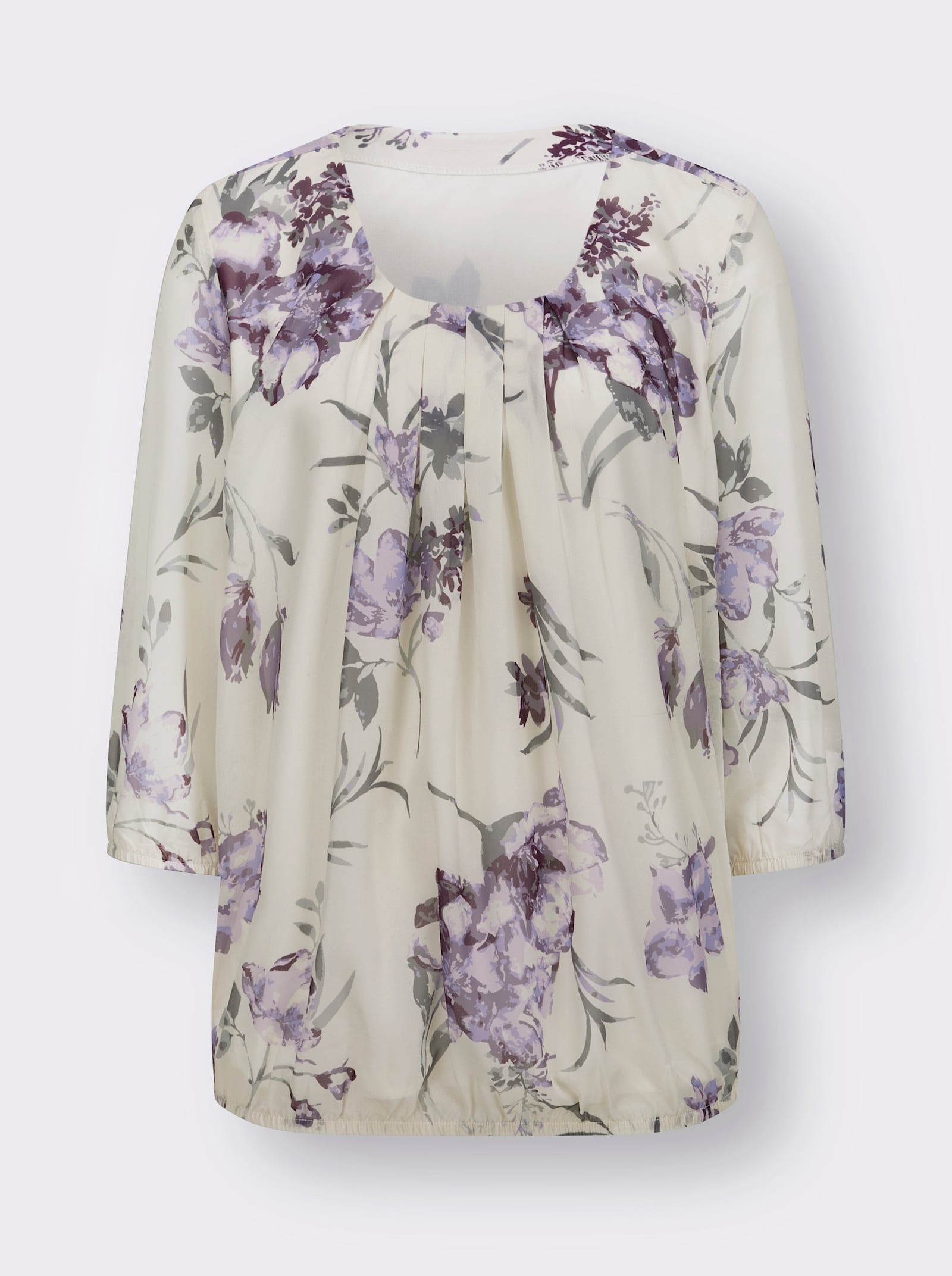 Comfortblouse van georgette - champagne/paars bedrukt