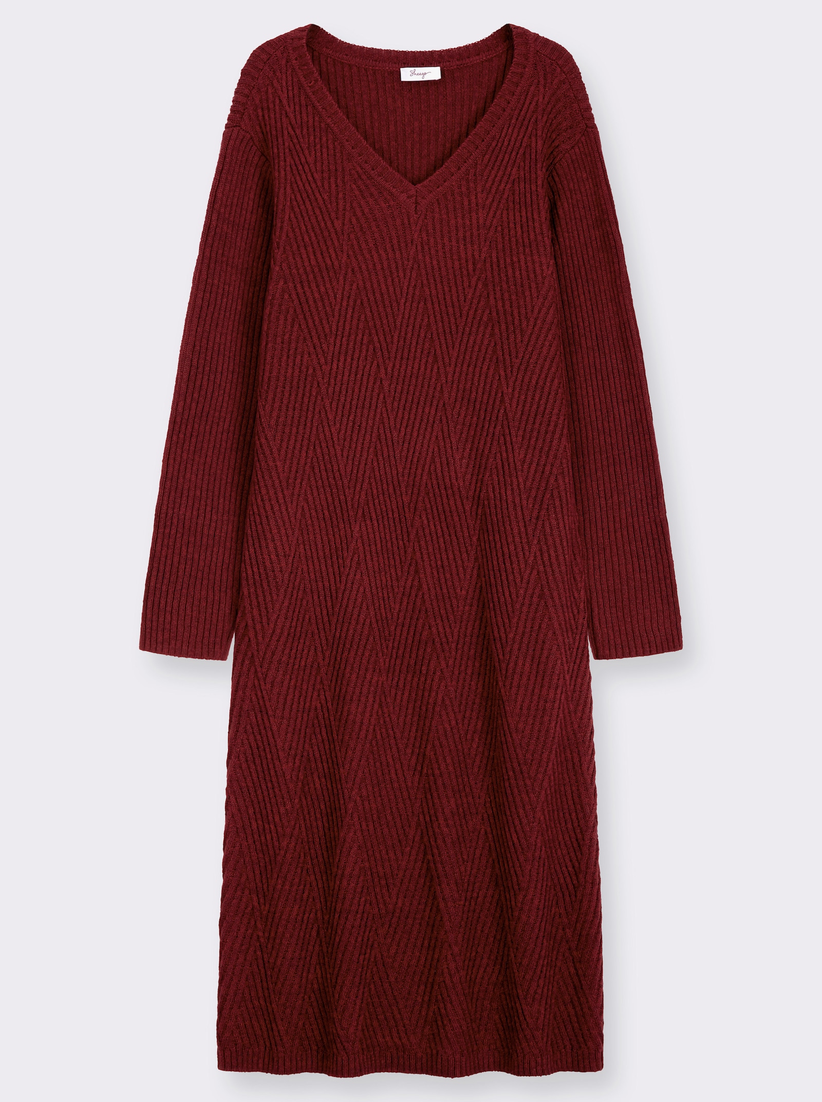 sheego Strickkleid mit Rautenstrickmuster - kirsche-bordeaux-meliert