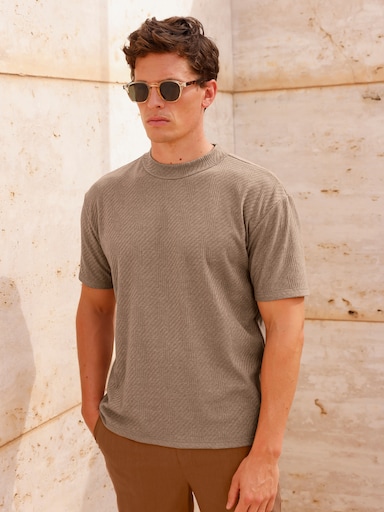 Marco Donati Kurzarmshirt in strukturierter Qualität - camel