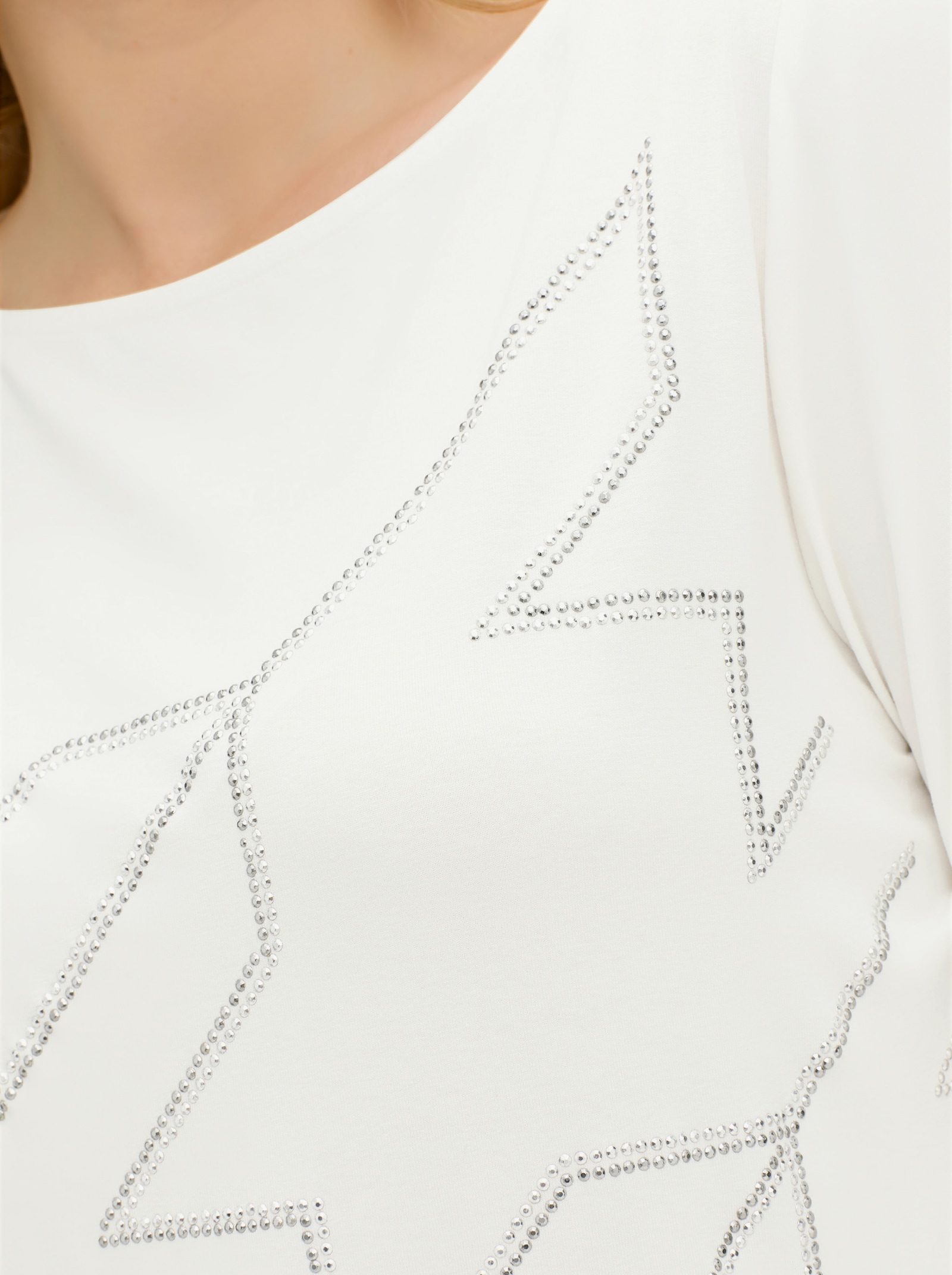 Langarmshirt im Hahnentritt-Dessin - ecru