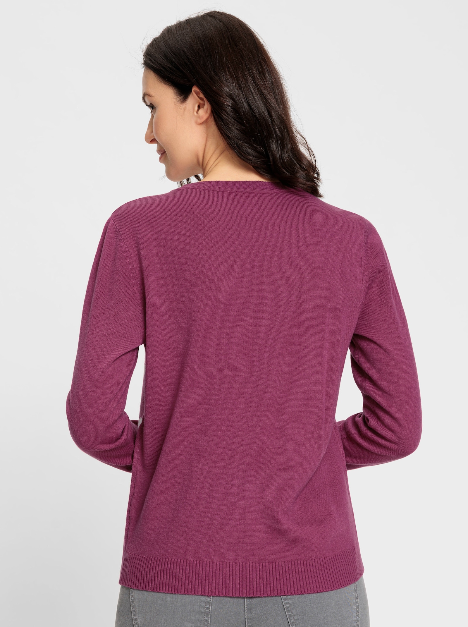 Svetr s kulatým výstřihem a srdíčkovým vzorem - vřesová