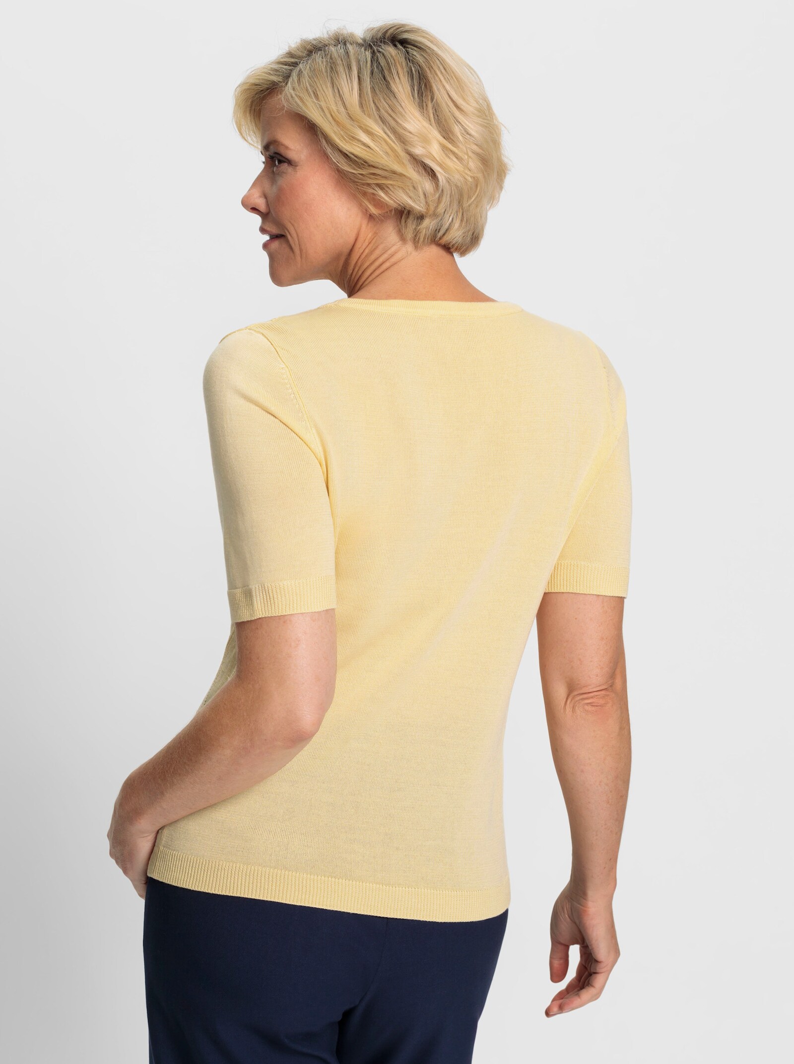 Ajourpullover mit längerem Halbarm - vanille