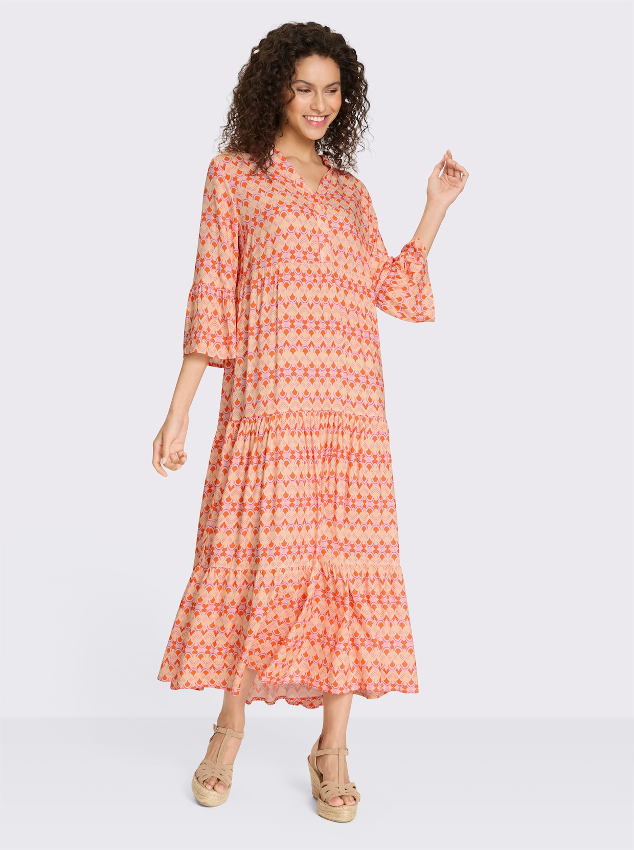 heine Druckkleid - apricot-orange-bedruckt