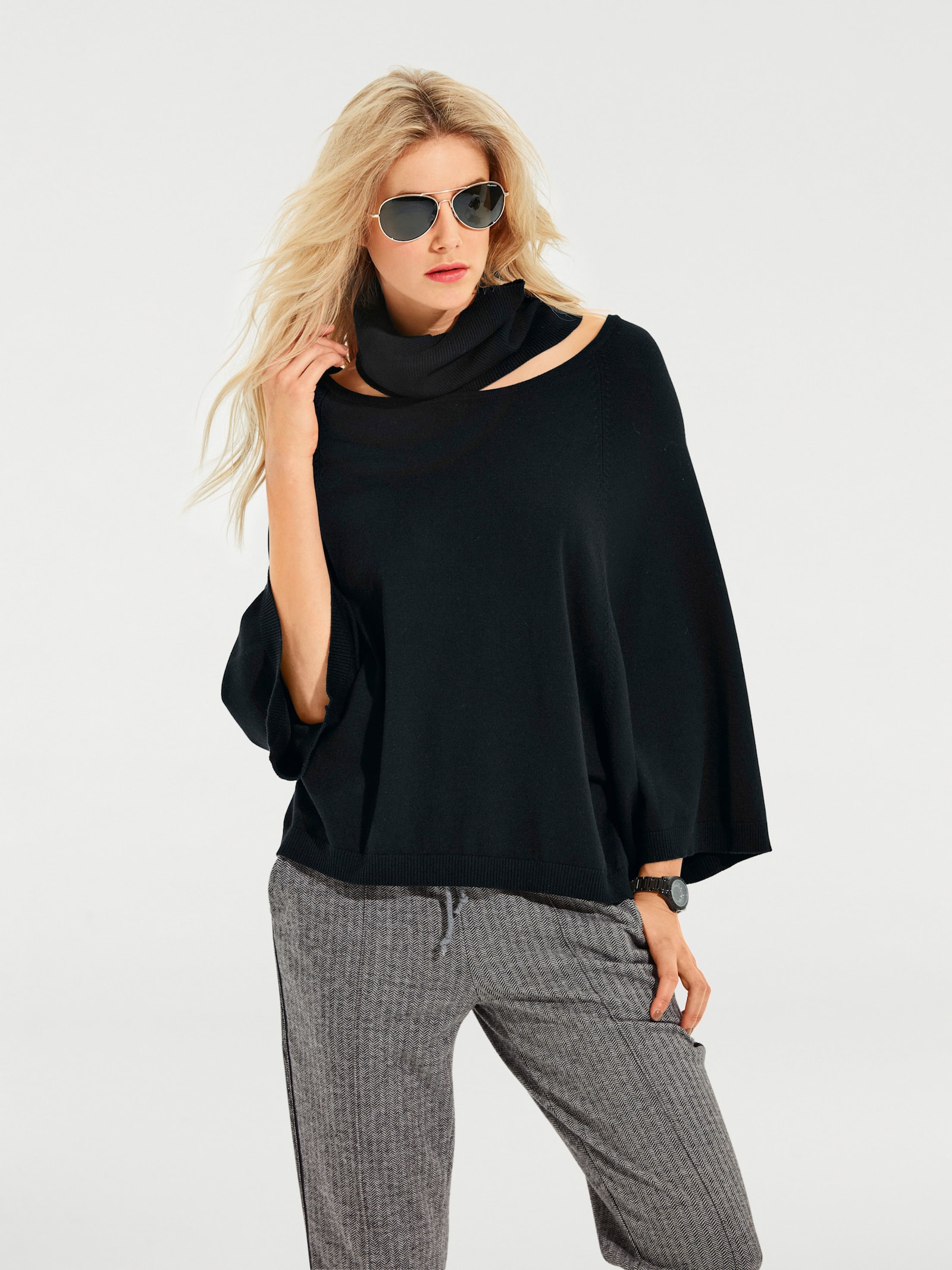 heine Pull à manches chauve-souris avec écharpe tube - noir