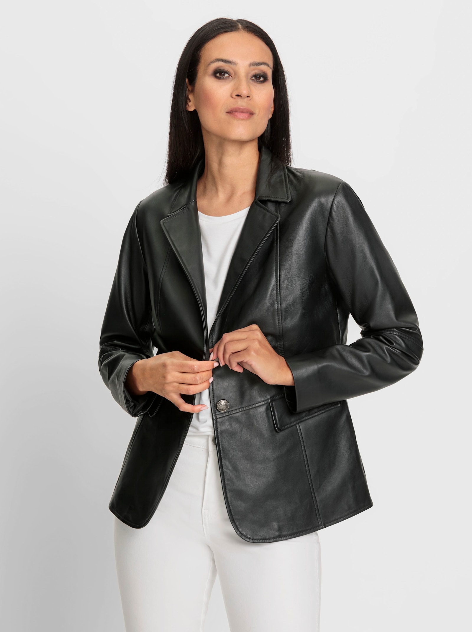 heine Lederblazer mit Pattentaschen - schwarz
