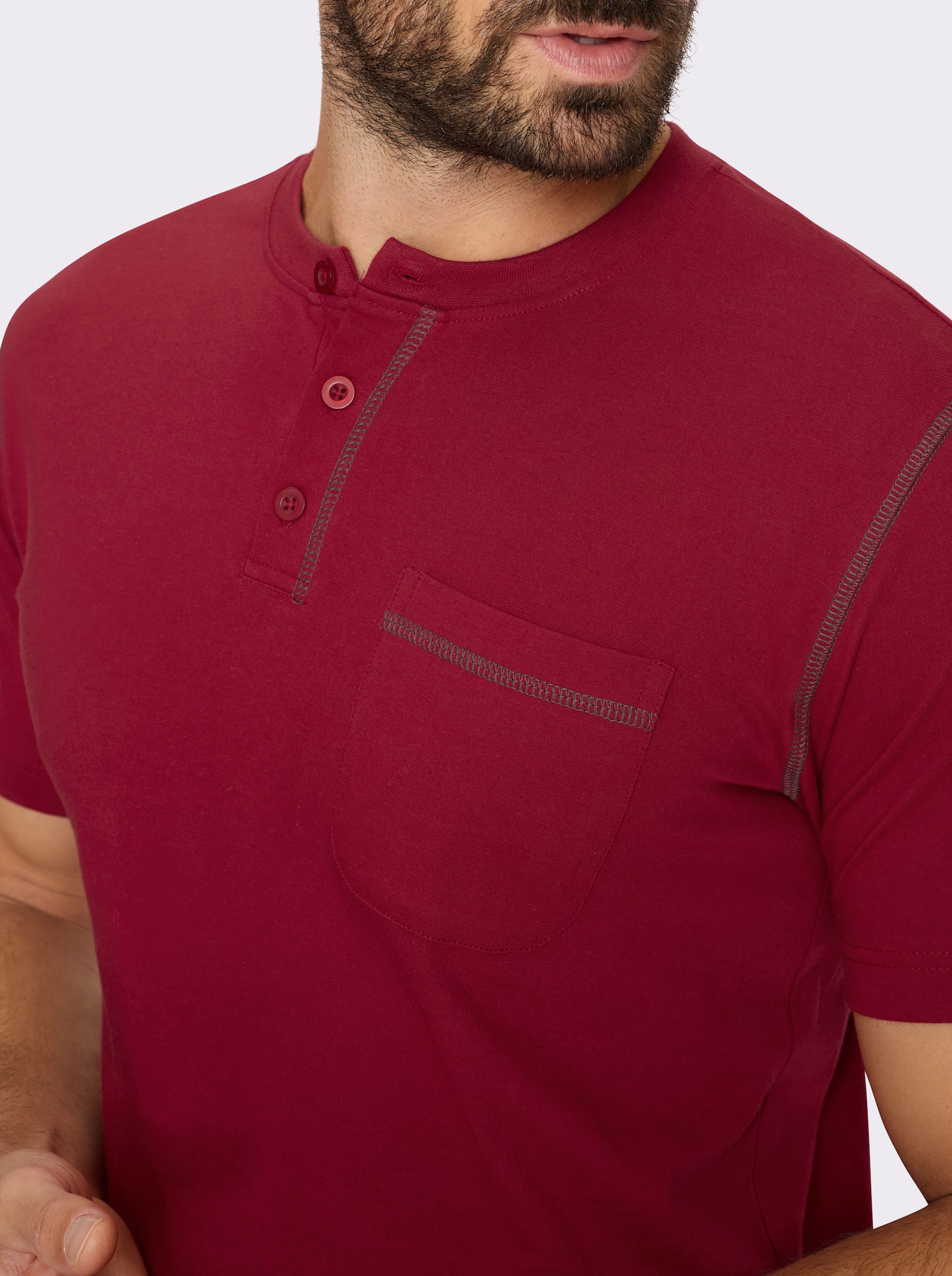 Catamaran Kurzarmshirt mit Henley-Ausschnitt - kirsche