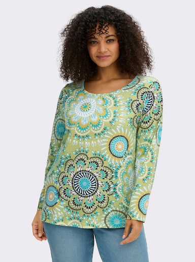 Rundhalsshirt aus reiner Baumwolle - pistazie-türkis-bedruckt