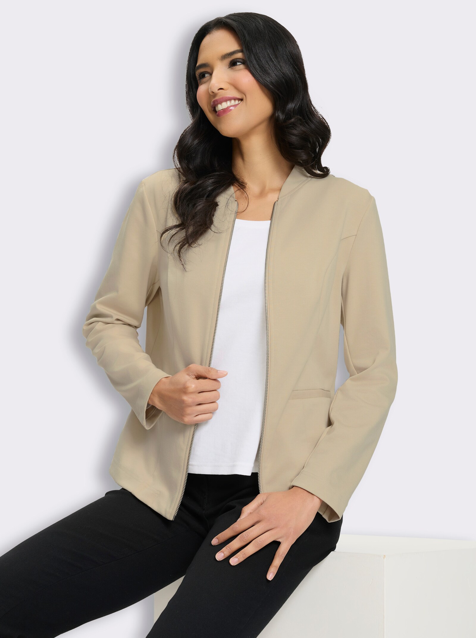 Sweatblazer mit Wiener Nähten - sand