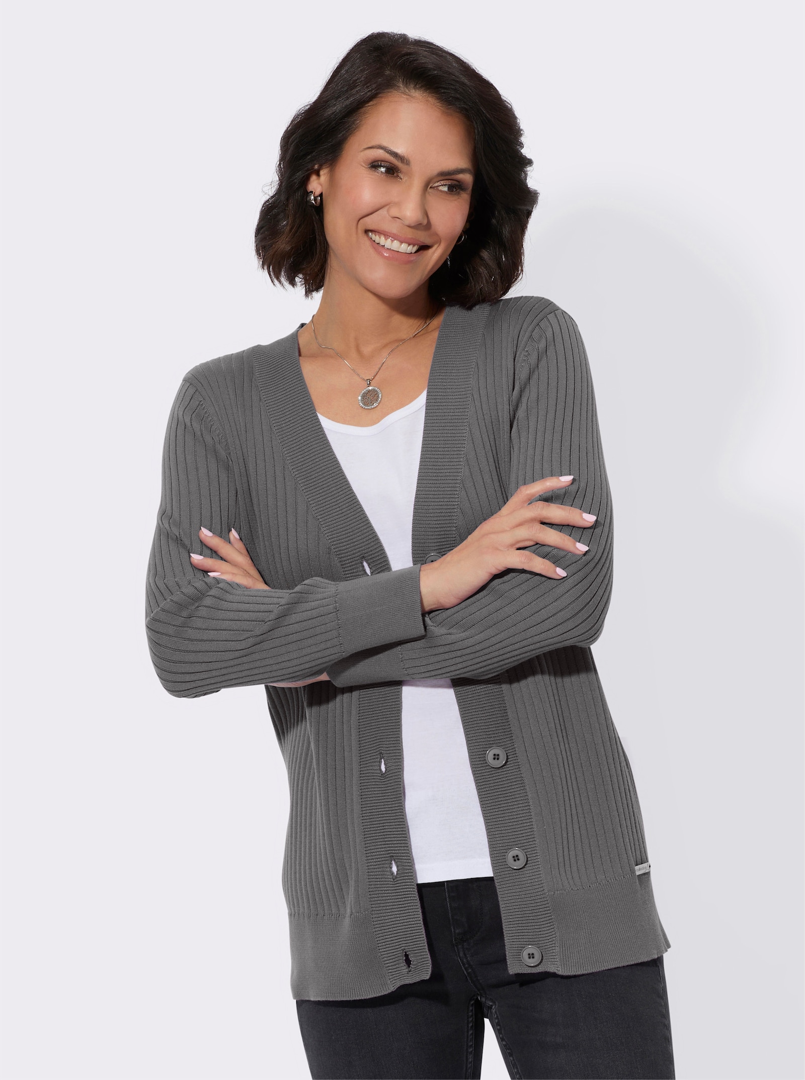 Strickjacke in Ripp-Optik - anthrazit