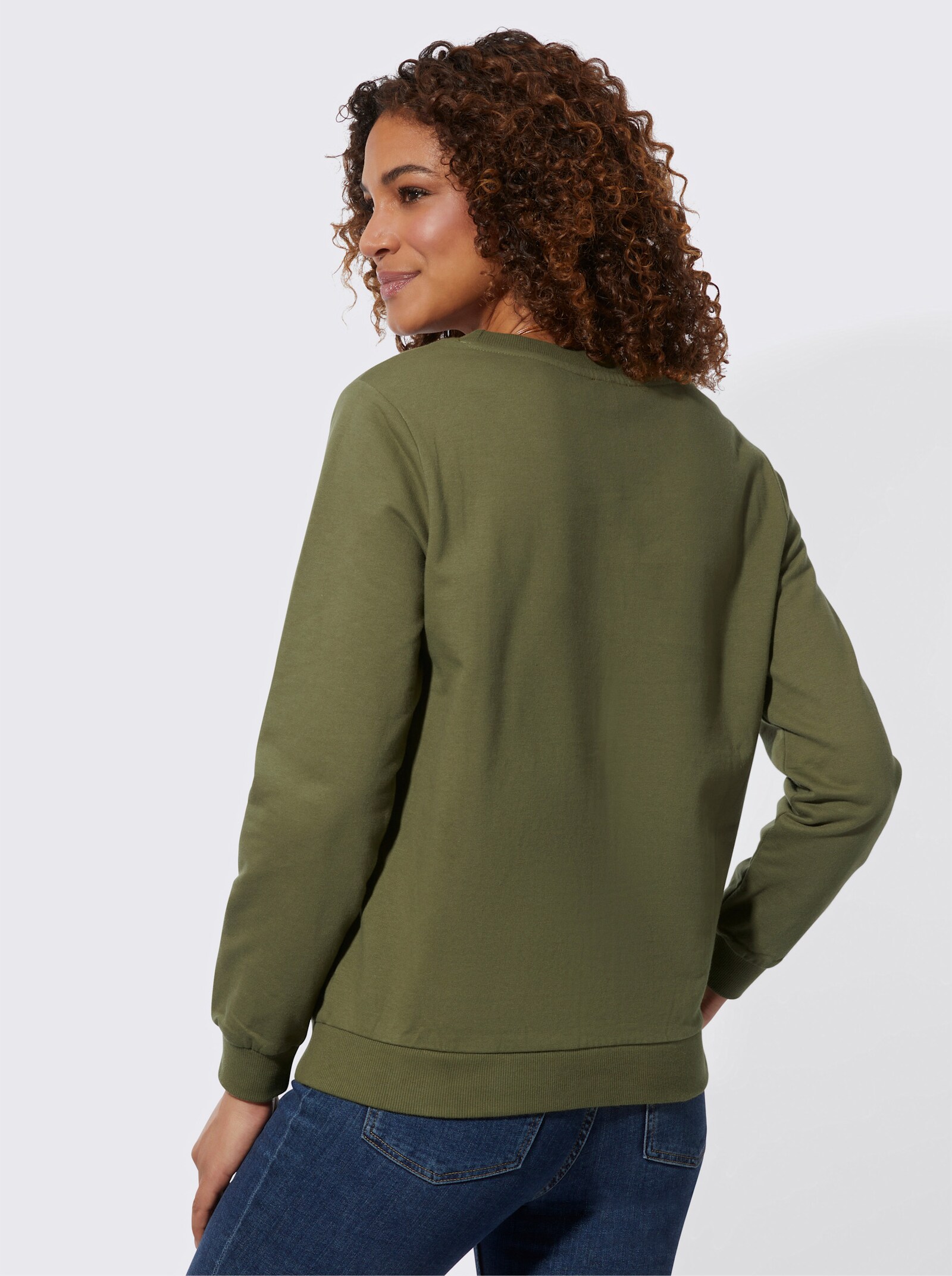 Sweatshirt mit Rippbündchen - oliv