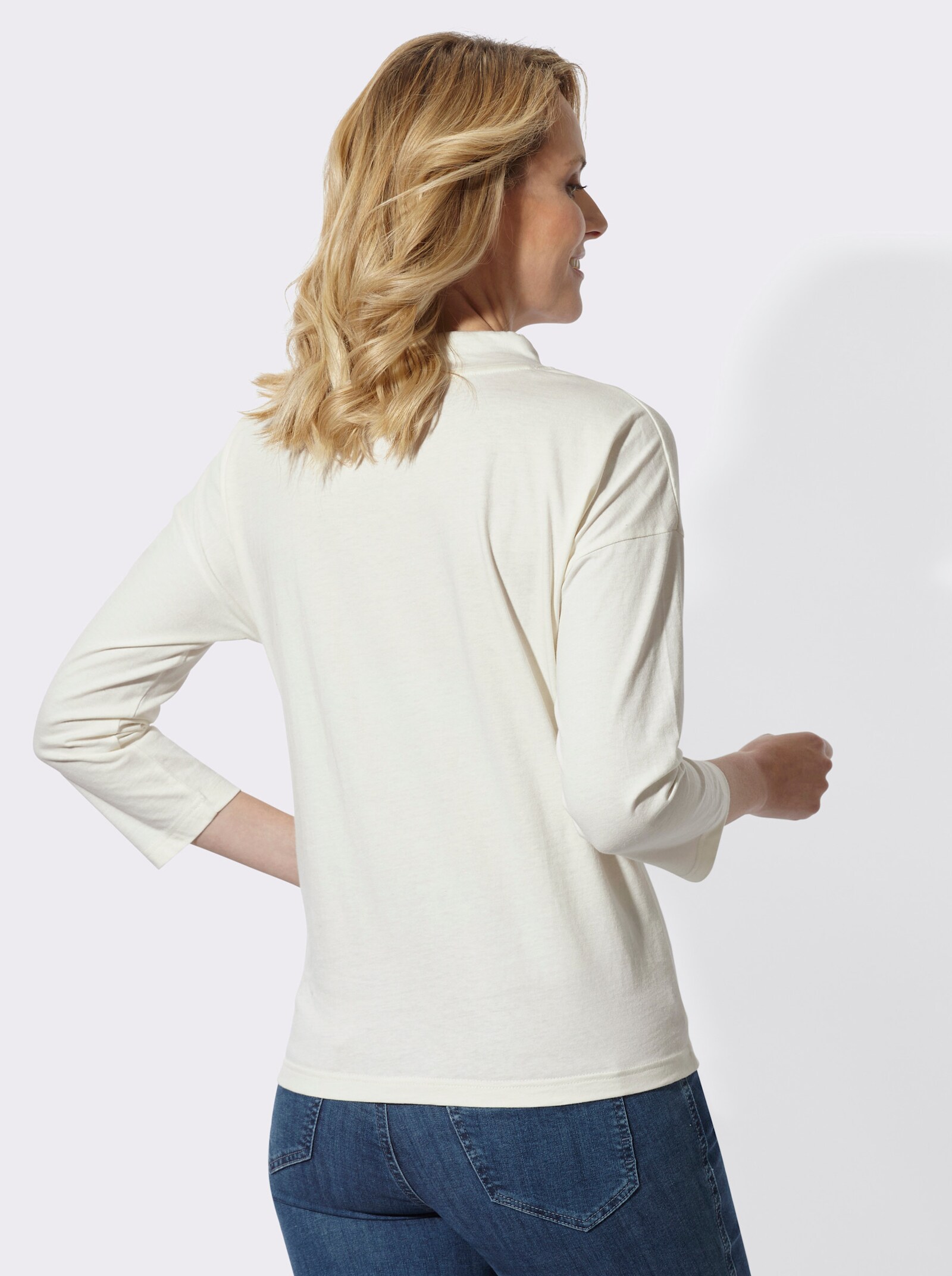 3/4-Arm-Shirt mit weitem Stehkragen - ecru