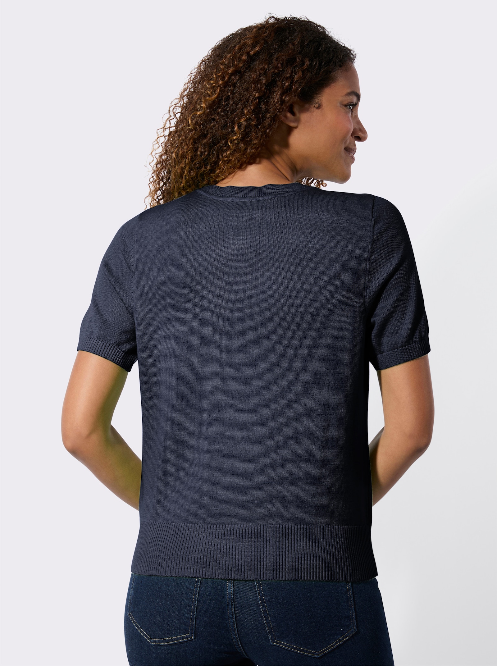 Bavlněný svetr s žebrovanými náplety - námořnická modrá