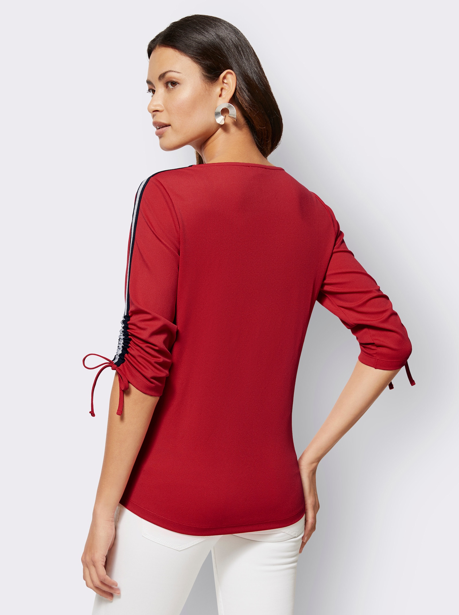 Shirt met 3/4-mouwen en contraststrepen - rood