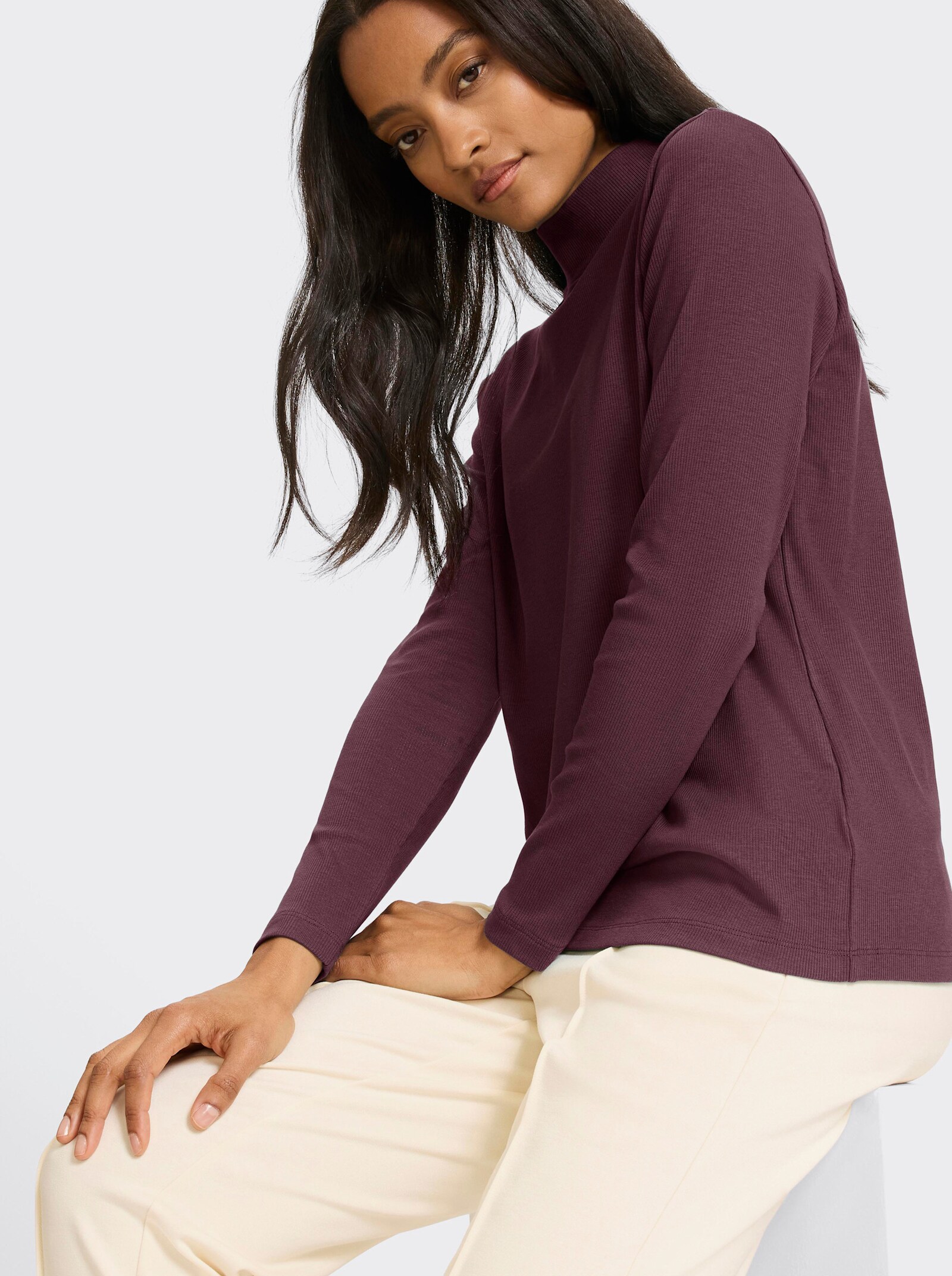 heine Stehkragenshirt in Feinripp-Qualität - burgund