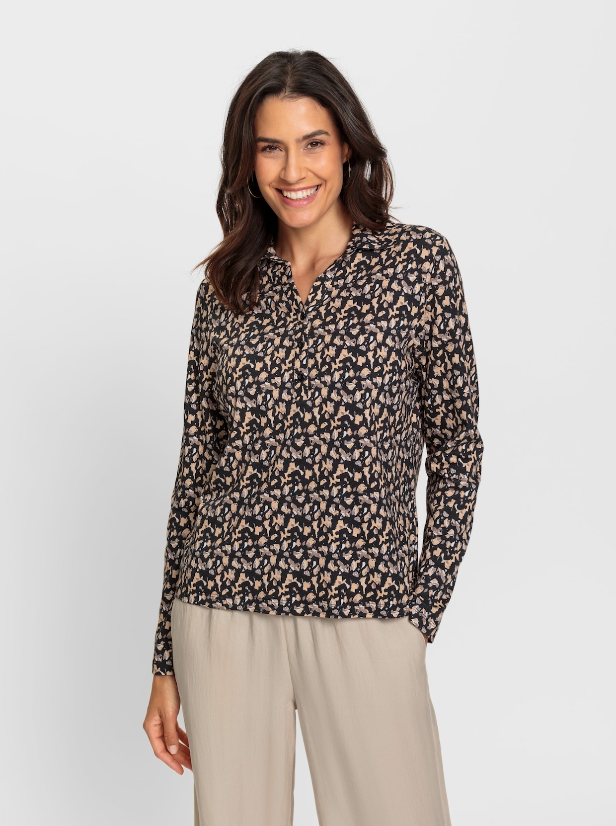 Shirt - zwart/taupe geprint