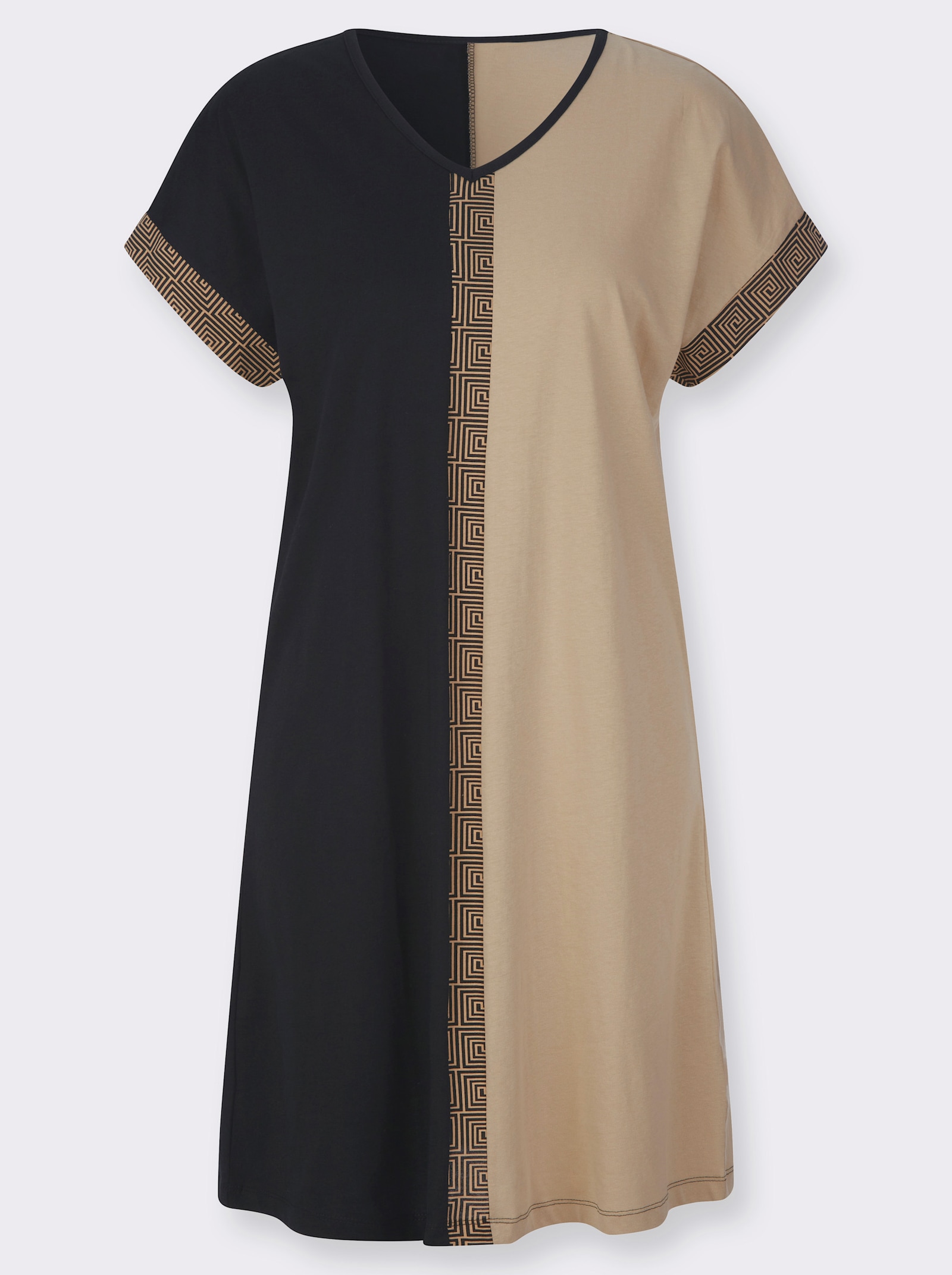 Nachthemd met grafische strepen - zwart/beige