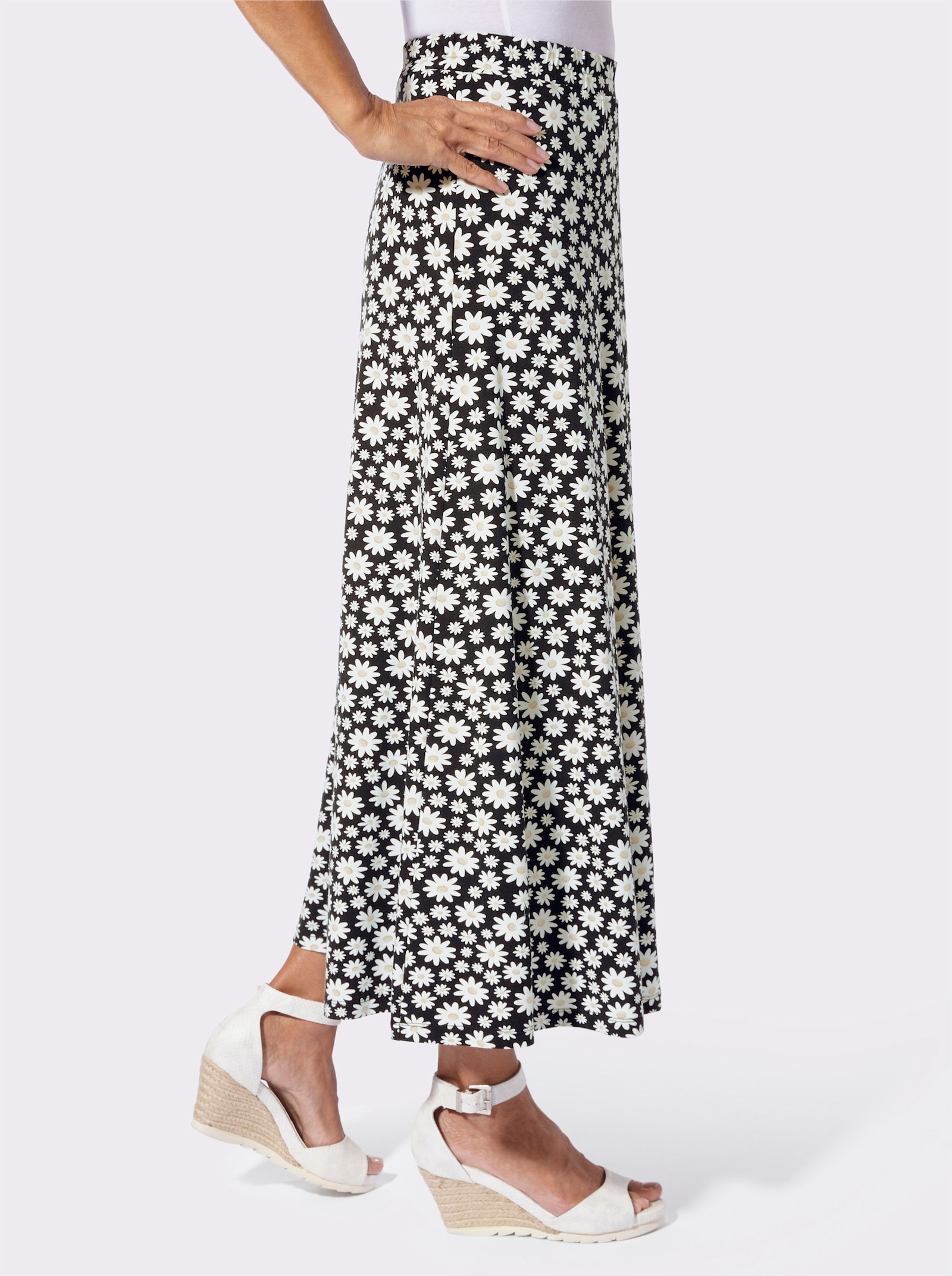 Jerseyrock in fließender Qualität - schwarz-ecru-bedruckt