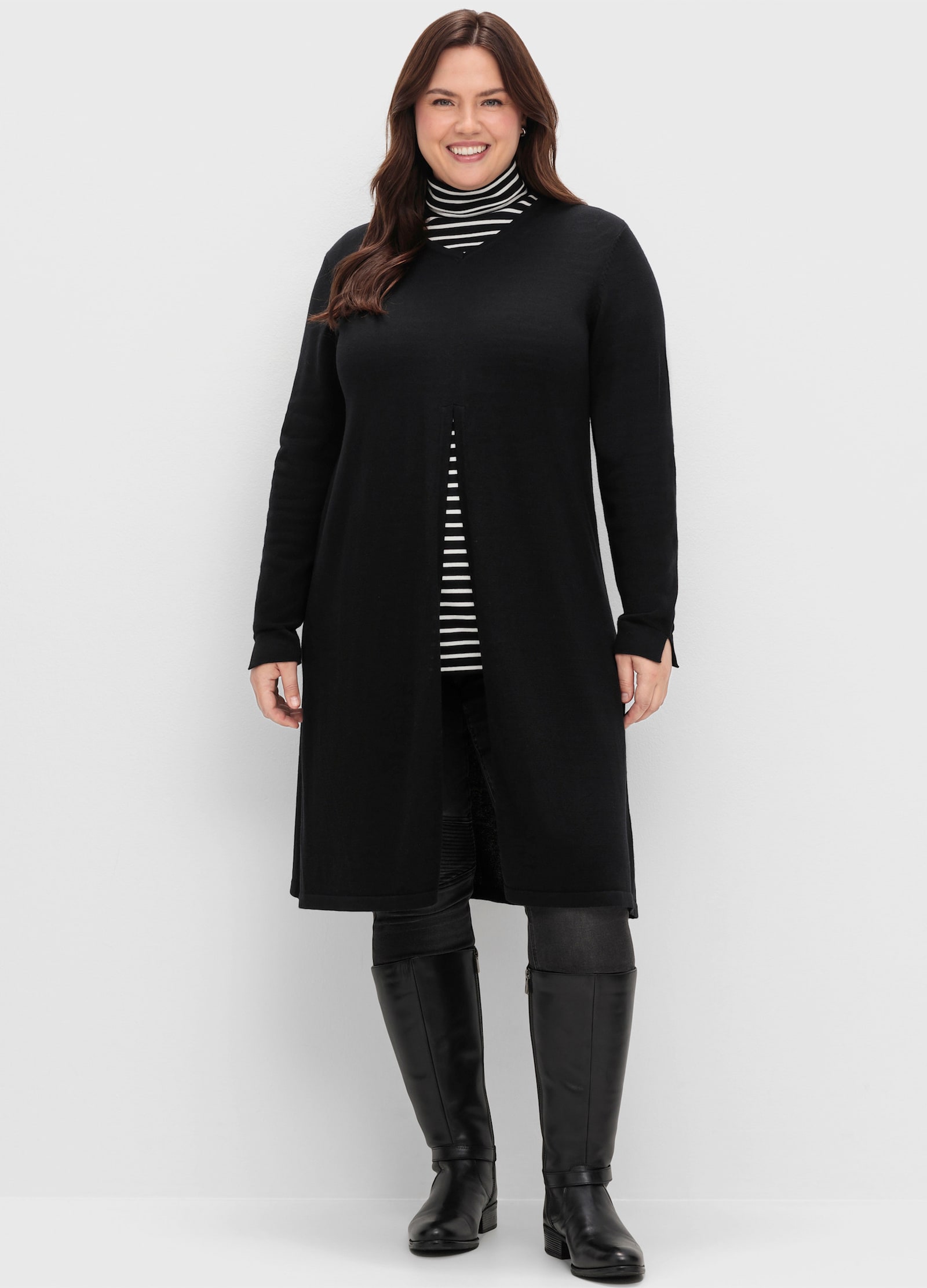 sheego Weitschaftstiefel aus Leder, mit Zierband - schwarz