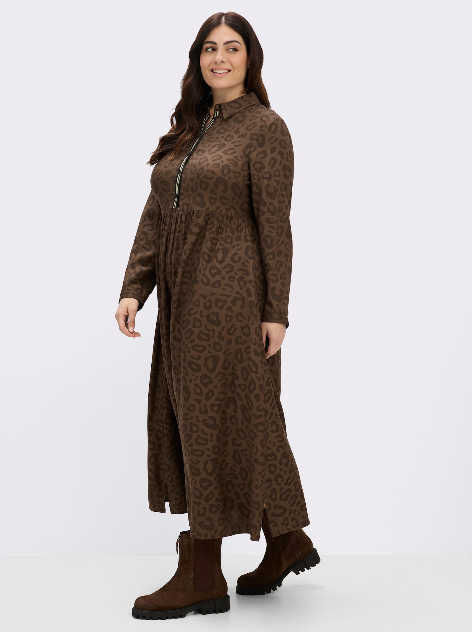 sheego A-Linien-Kleid mit Leoprint - schoko-gemustert