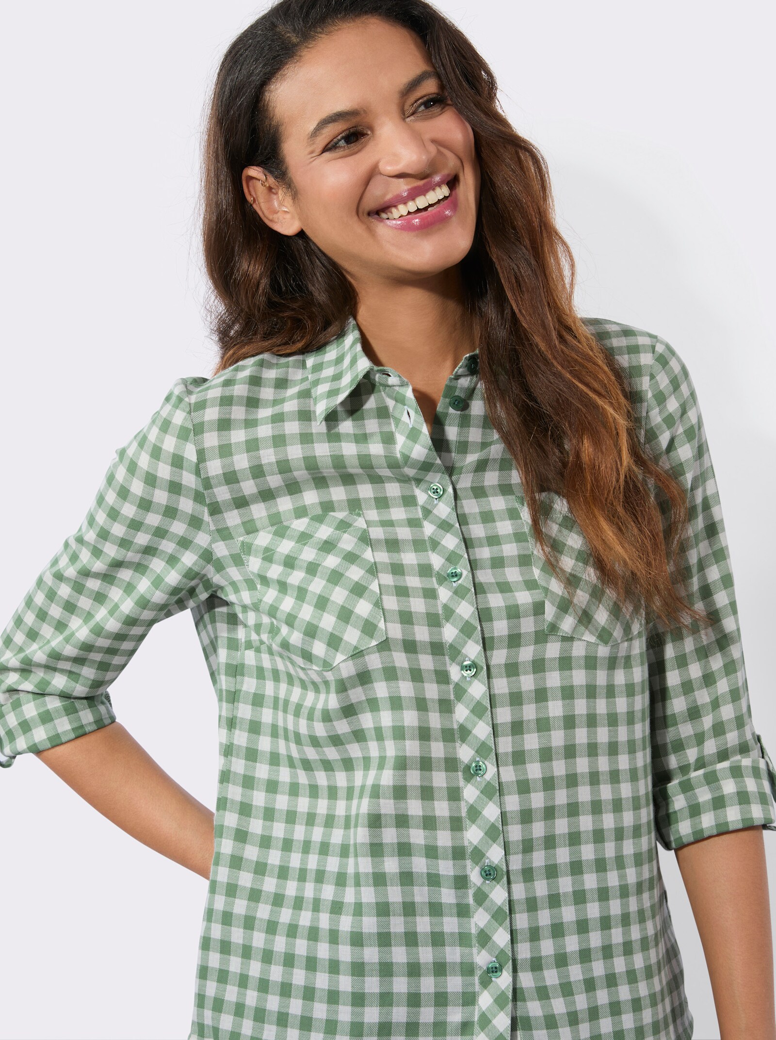 Flanellbluse im Karo-Dessin - eucalyptus-ecru-kariert