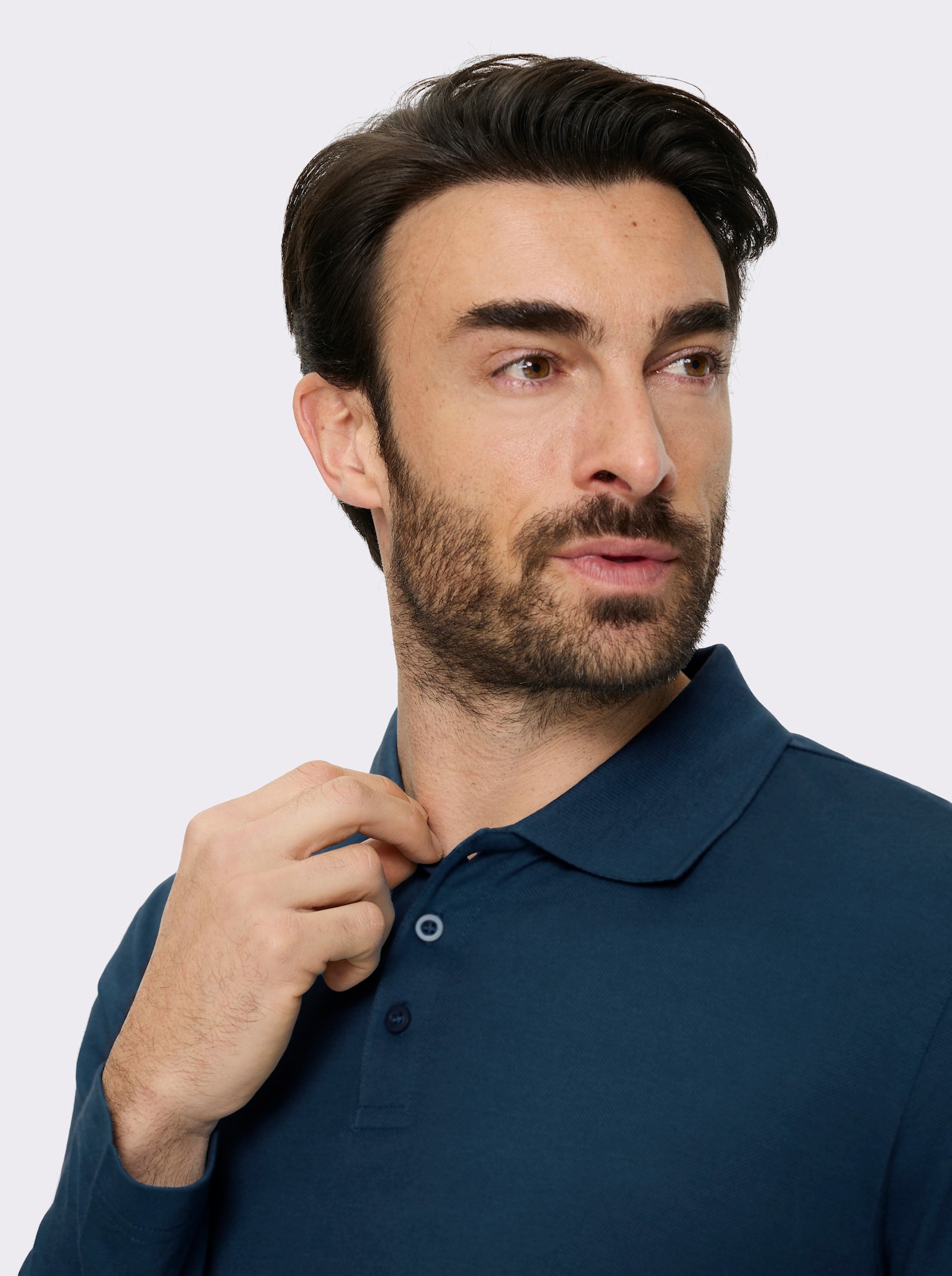 Catamaran Langarm-Poloshirt mit Flachstrick-Kragen - dunkelblau