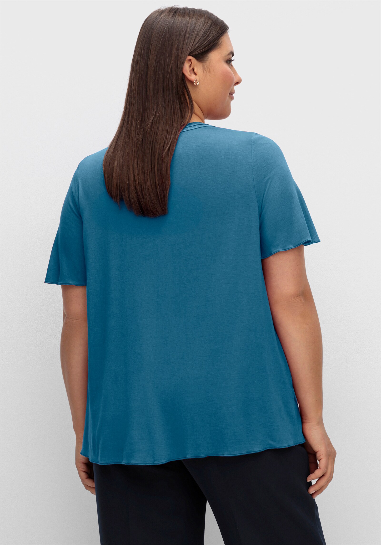 sheego Shirt mit Kellerfalte vorn - topas