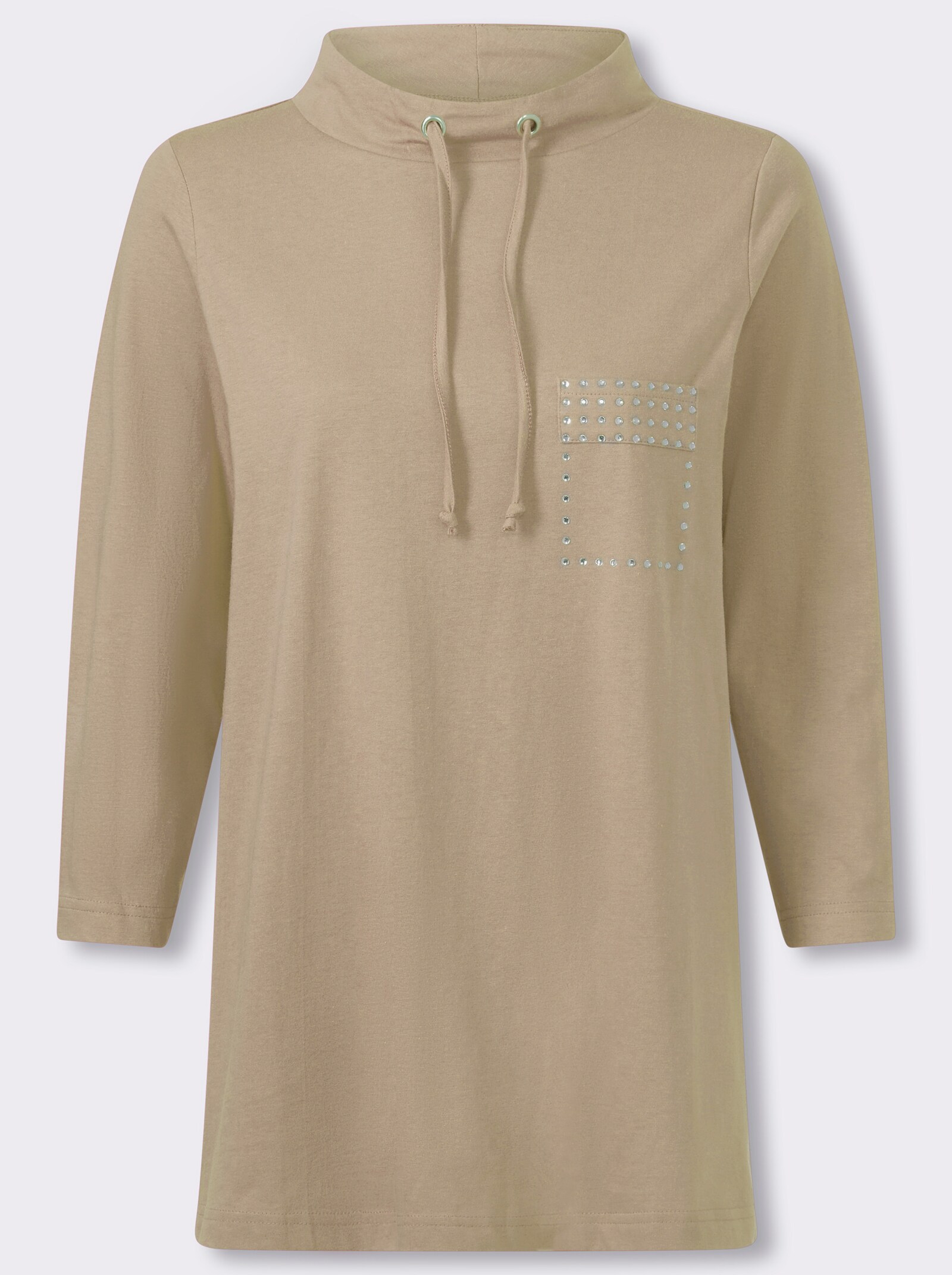 Longshirt mit Glitzersteinchen - beige