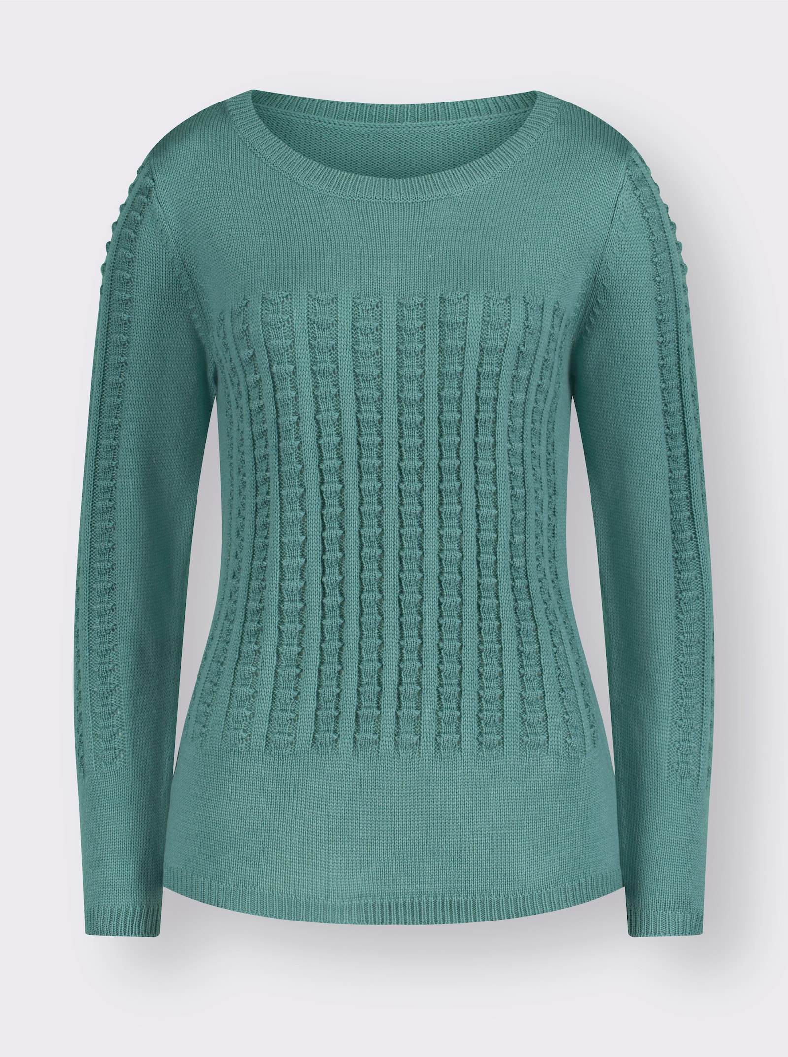 Langarm-Pullover mit 3D-Strickmuster - salbei
