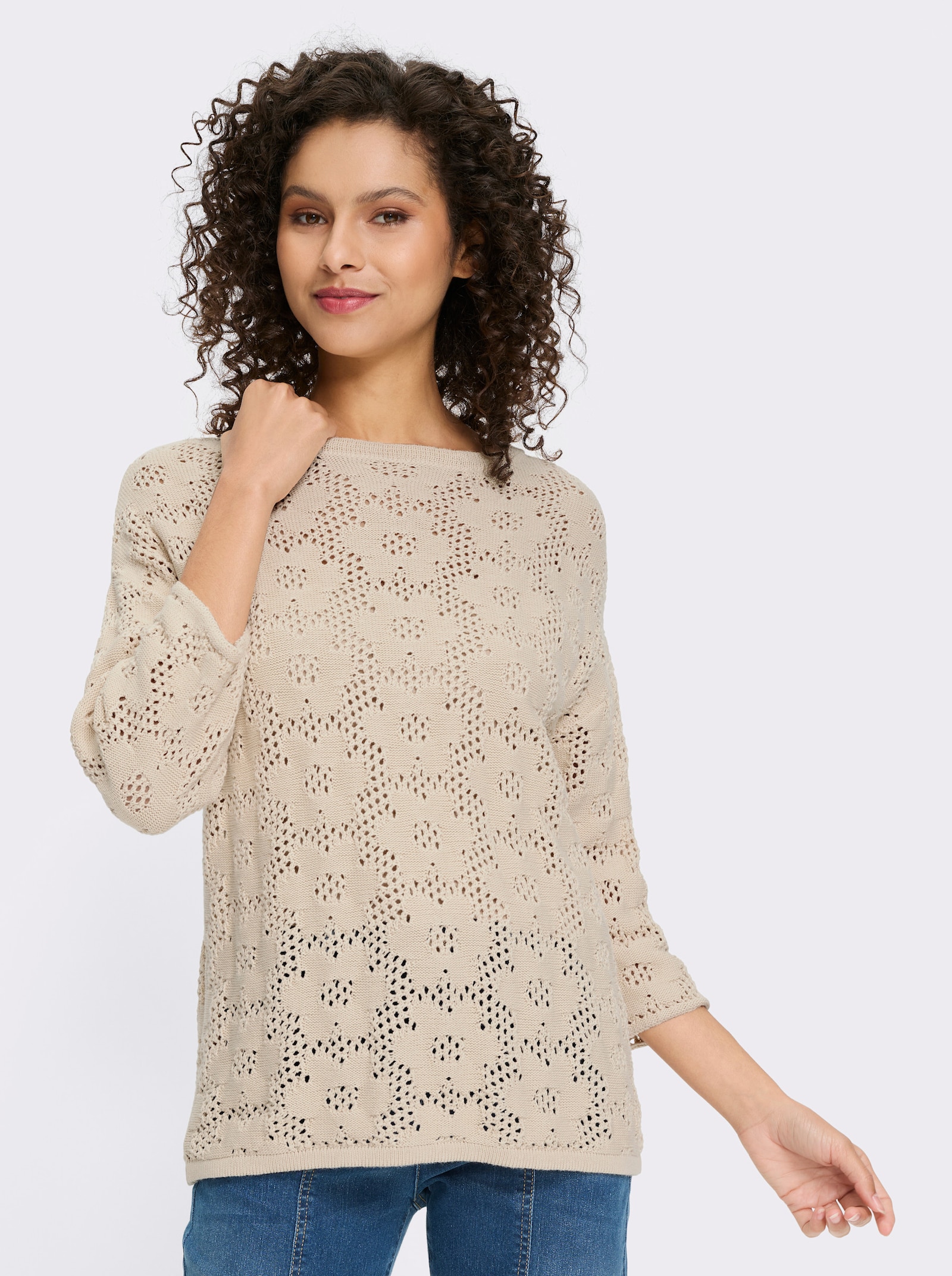 heine Pull ajouré avec motif floral - sable