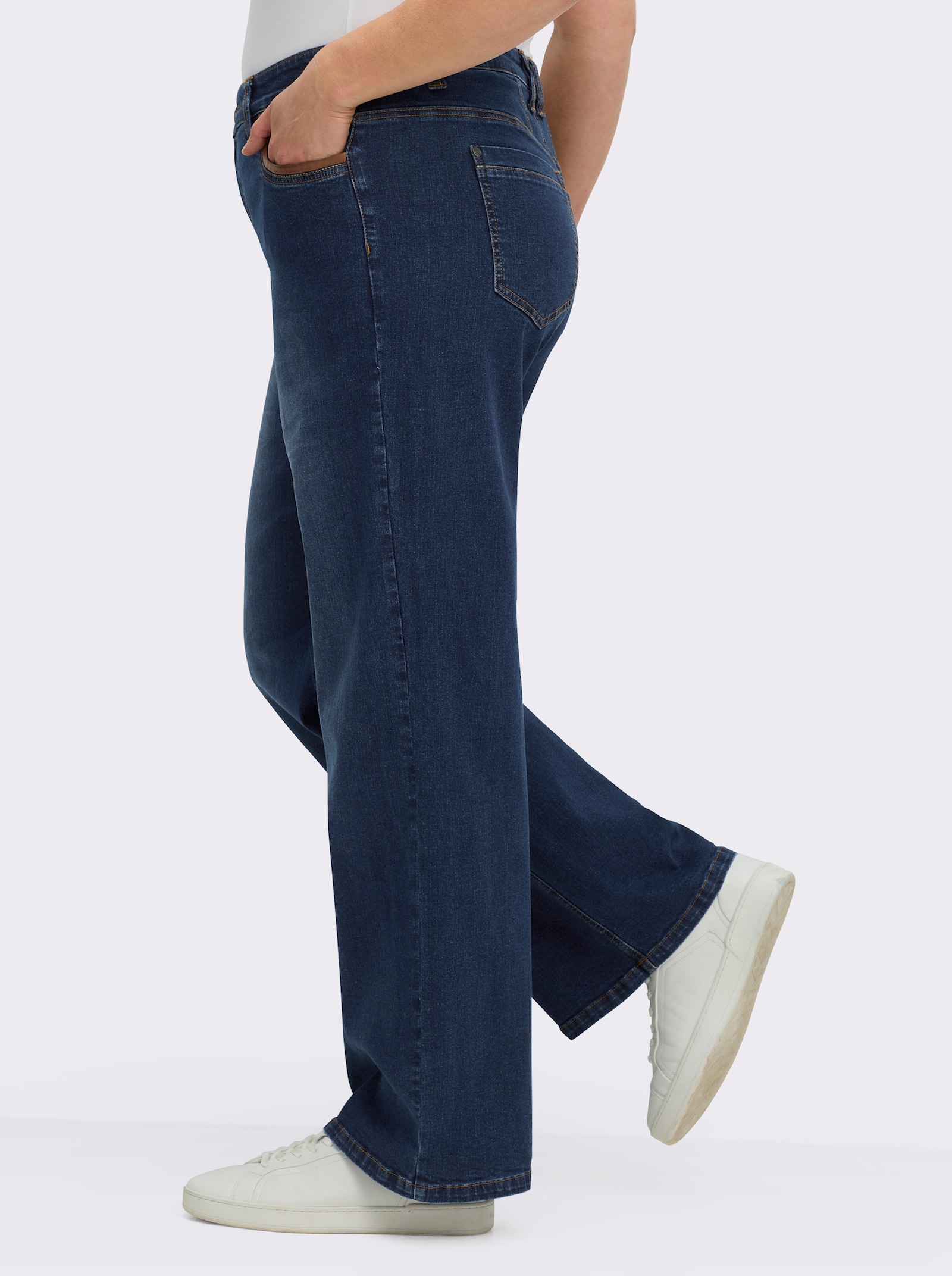 sheego Jeans mit weitem Bein und Paspelierung - blue-stone-washed
