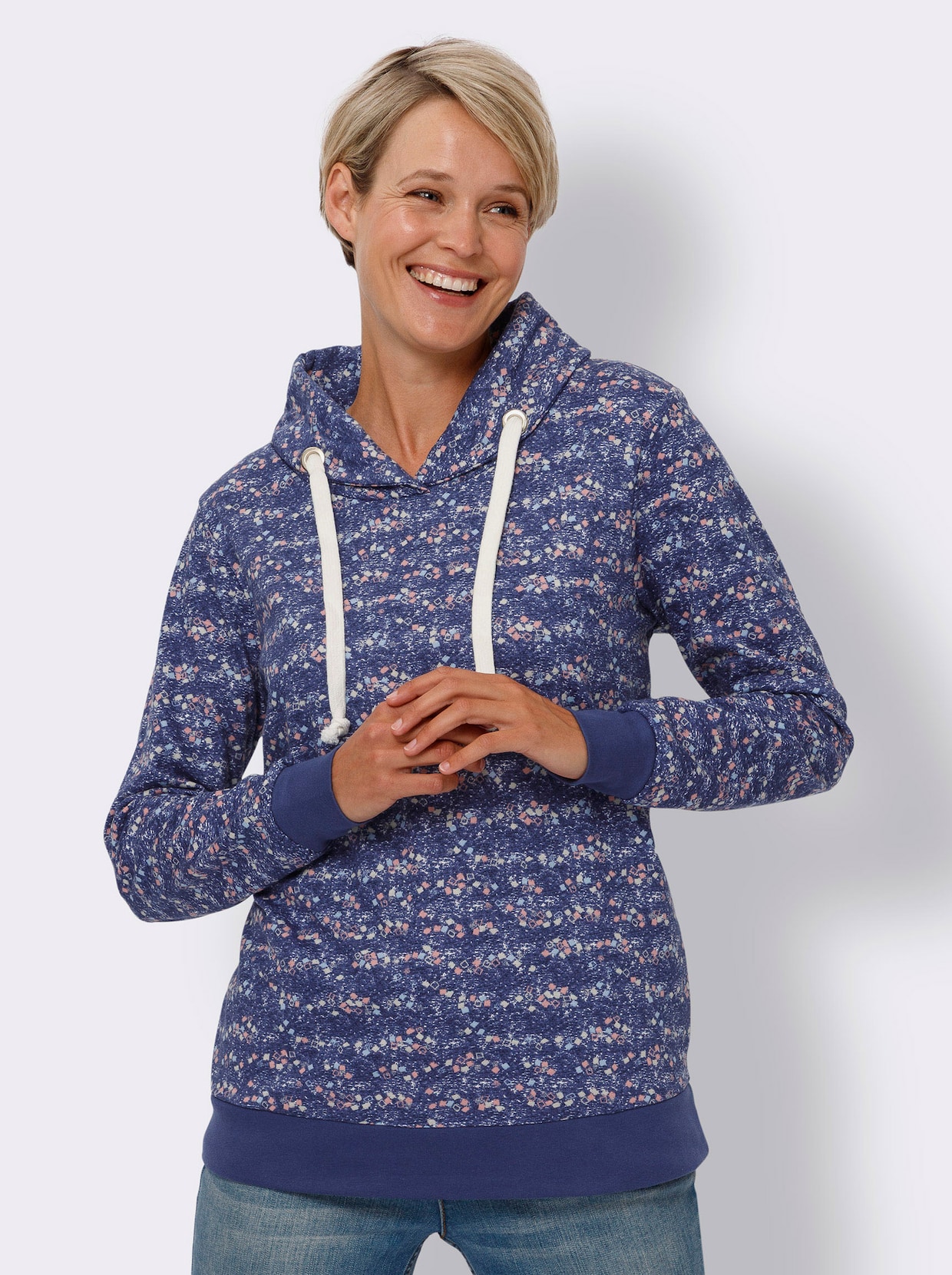 Sweatshirt - marin-ljusgrå-med tryck