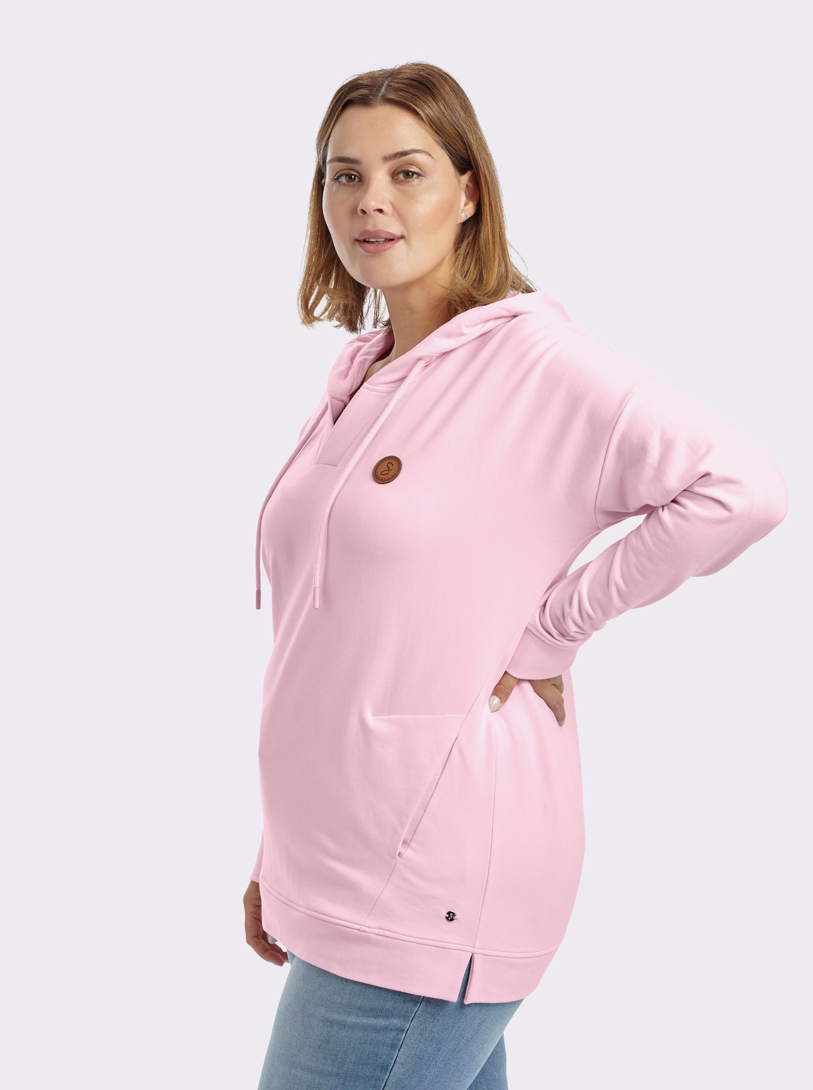 sheego Kapuzensweatshirt mit Nahttaschen - hellrosé