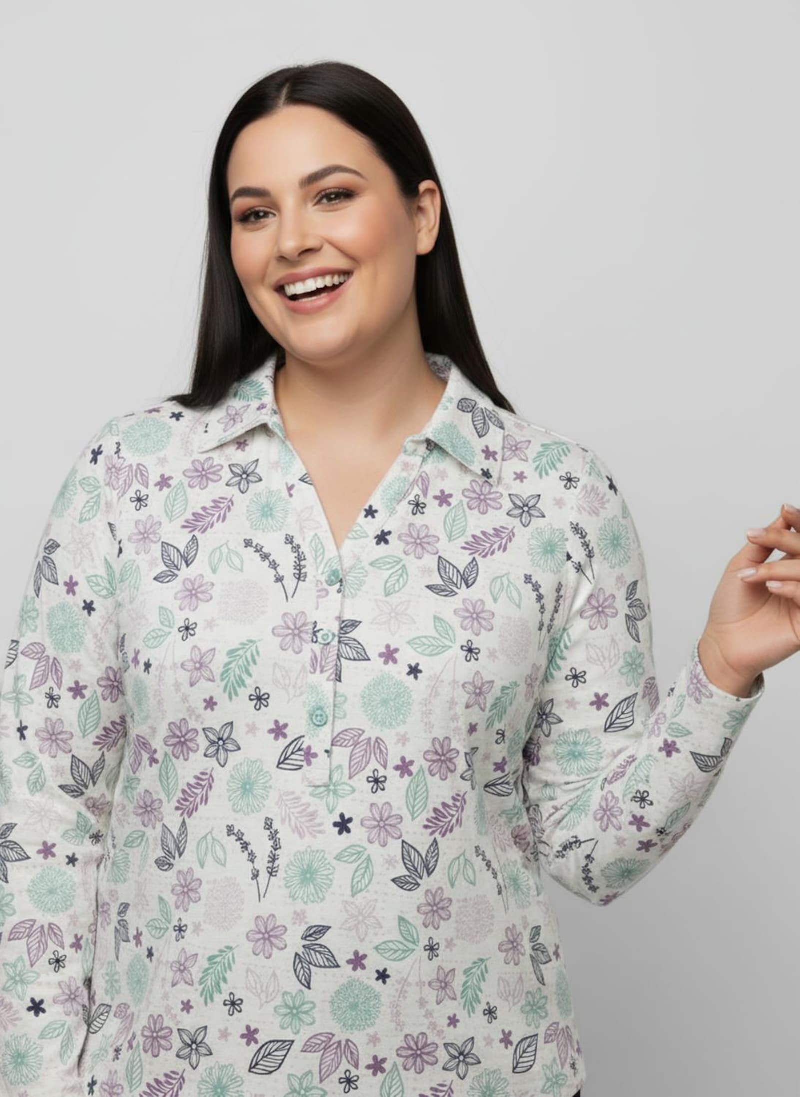 Poloshirt floral bedruckt - ecru-mauve-bedruckt