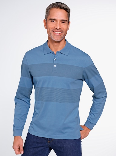 Langarm-Poloshirt - mittelblau-rauchblau