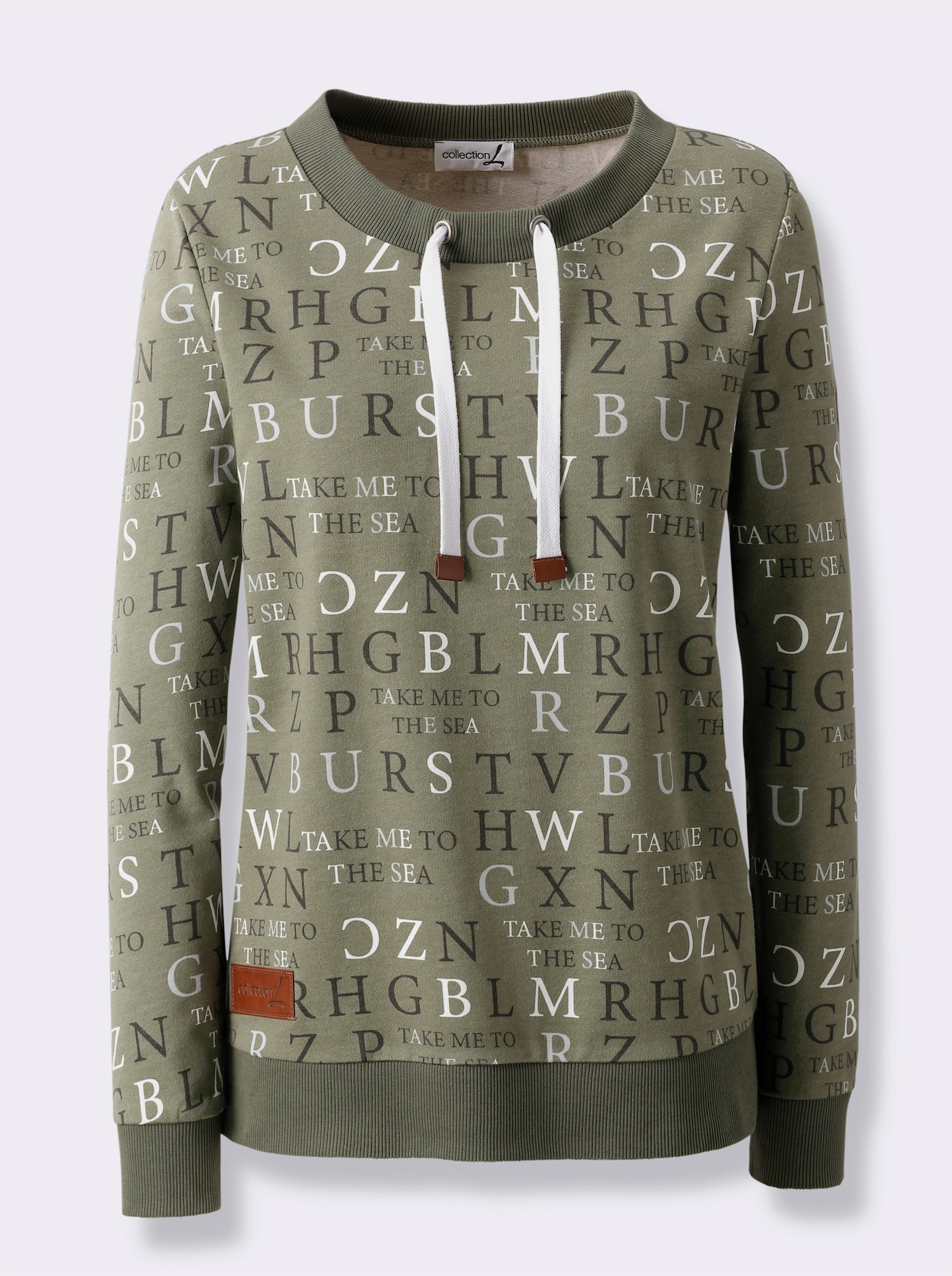 Sweatshirt mit angerauter Innenseite - khaki-ecru-bedruckt