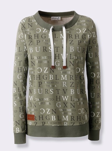 Sweatshirt - khaki-ecru-bedruckt