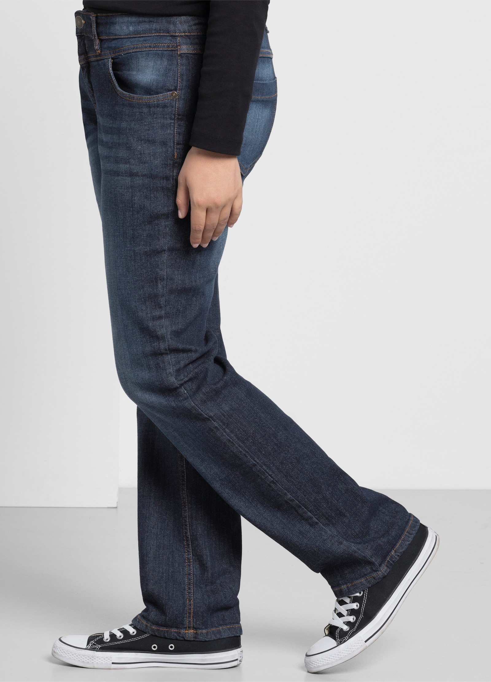 sheego Gerade Jeans mit Used-Effekten - dark blue denim