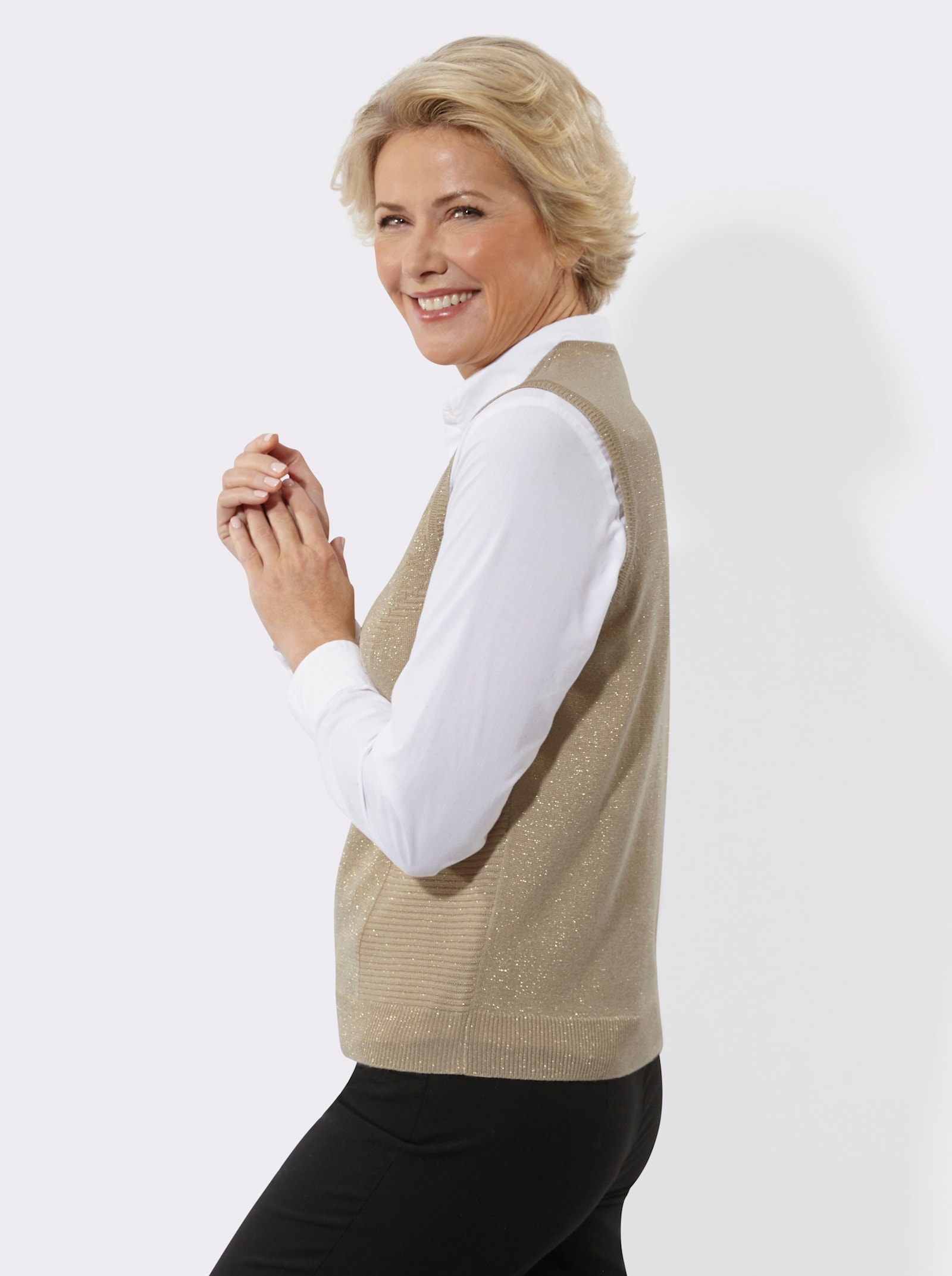 Pullunder mit Glanzgarn - sand-goldfarben-meliert