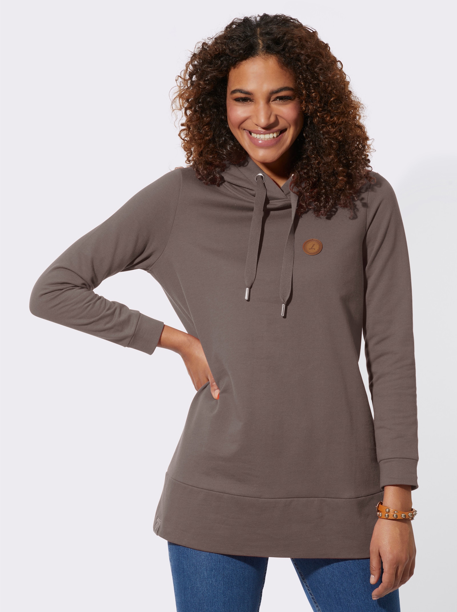 Longsweatshirt mit Kapuze - dunkeltaupe